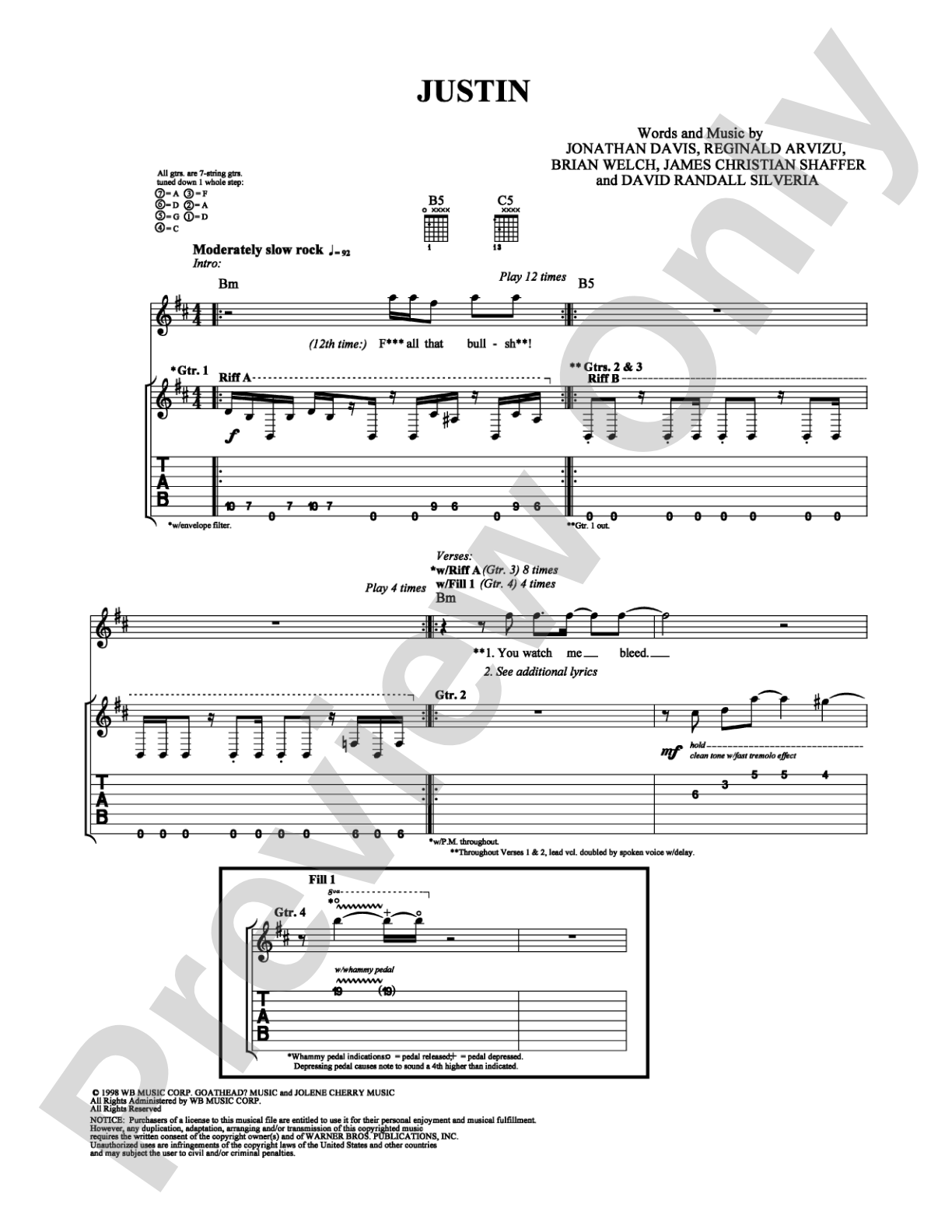 Justin: Guitar TAB Digital Sheet Music