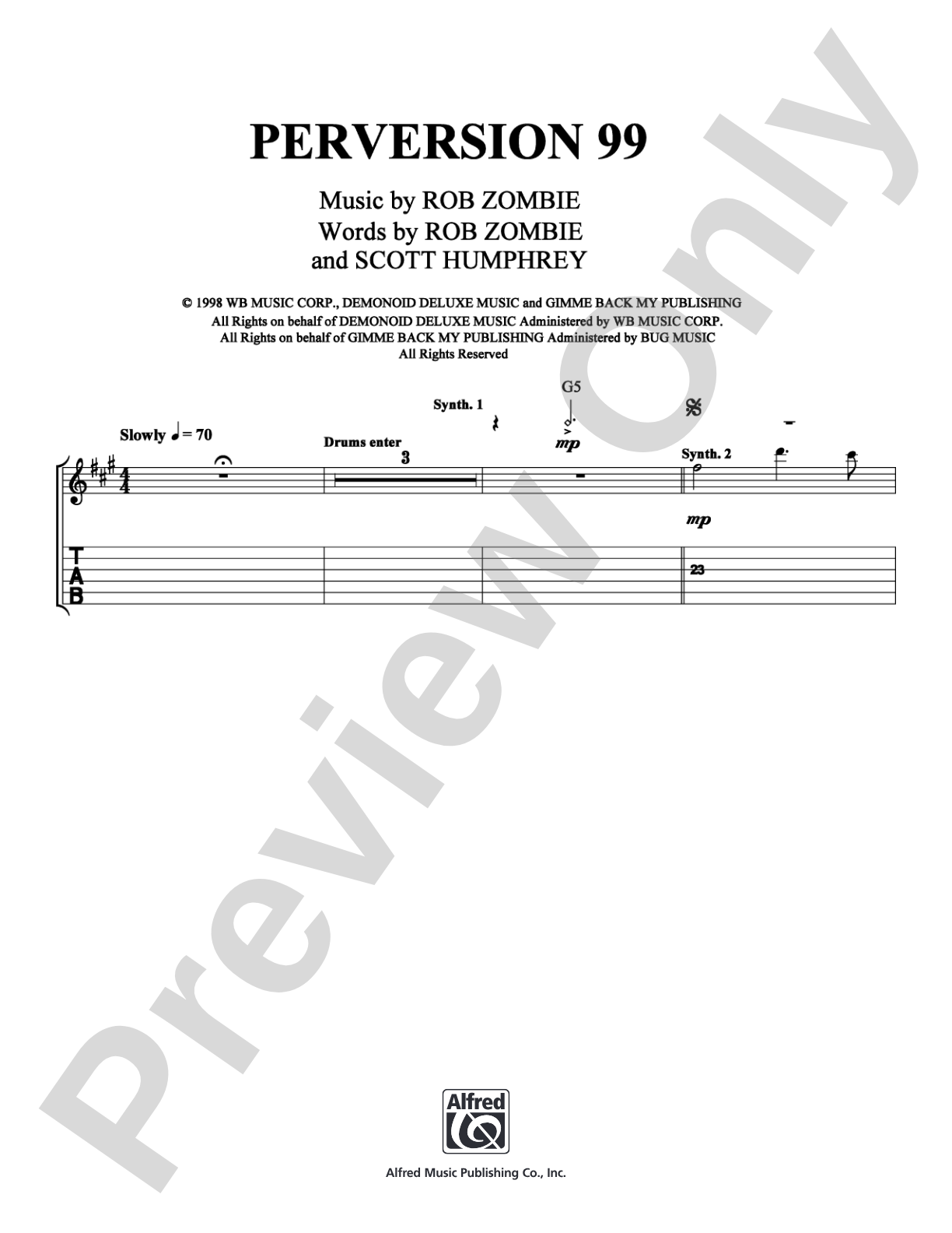 Perversion 99: Guitar TAB Digital Sheet Music