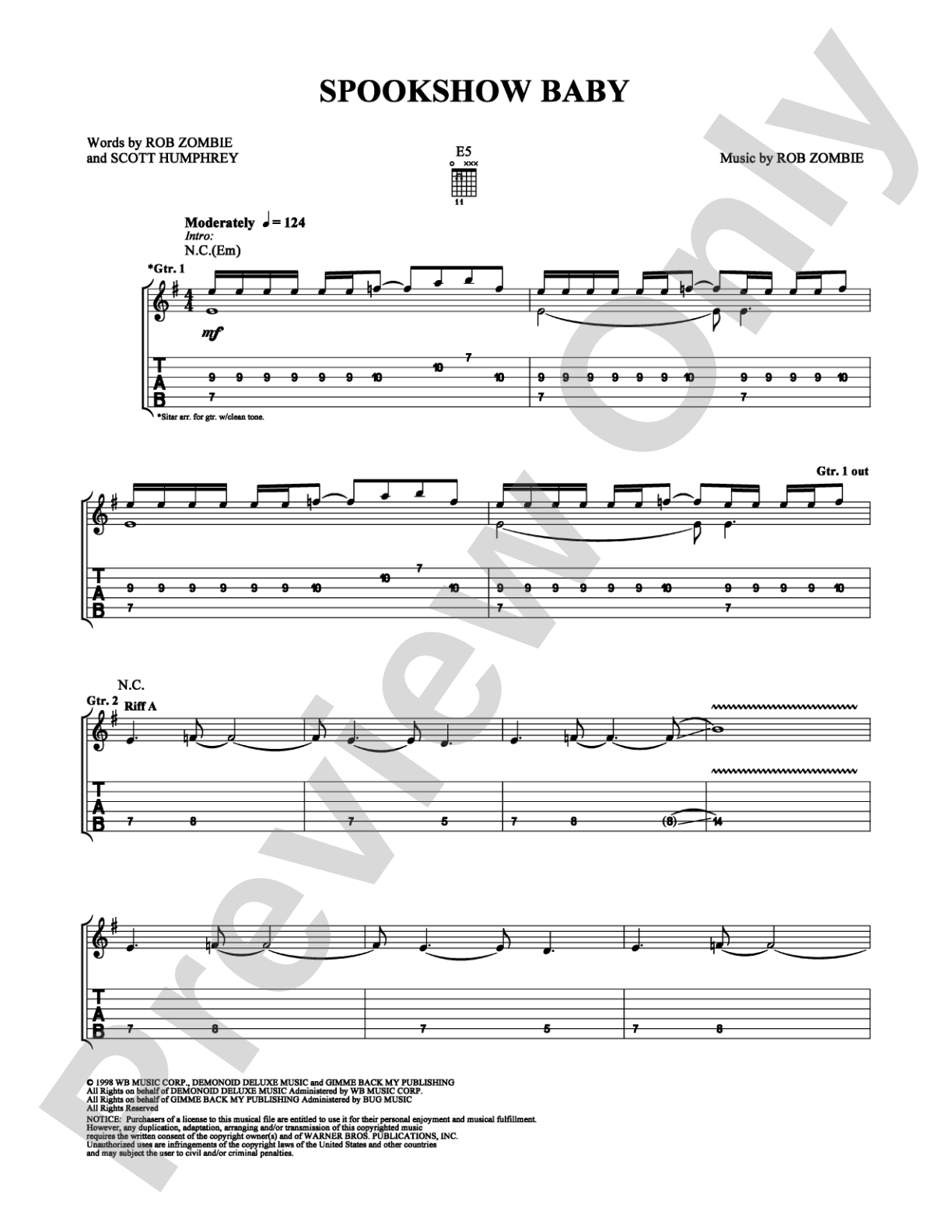 Spookshow Baby: Guitar TAB Digital Sheet Music
