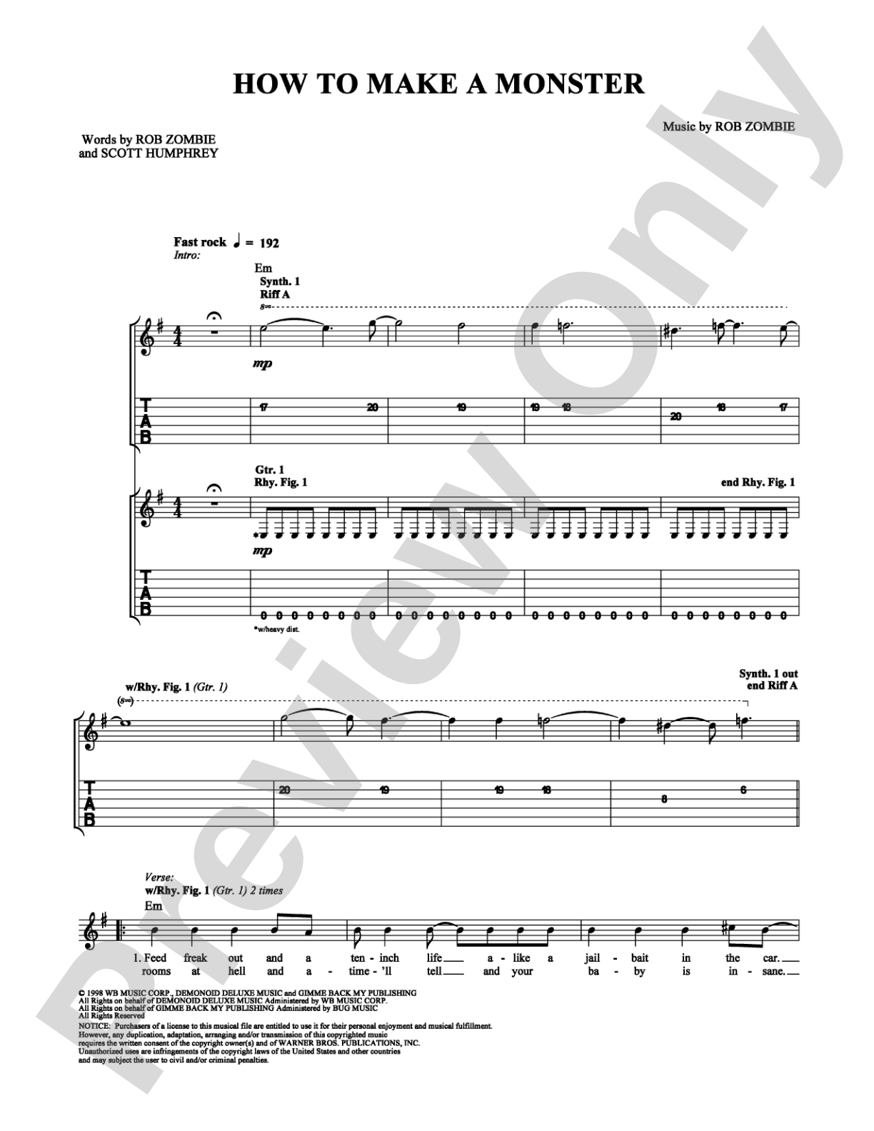 How to Make a Monster: Guitar TAB Digital Sheet Music