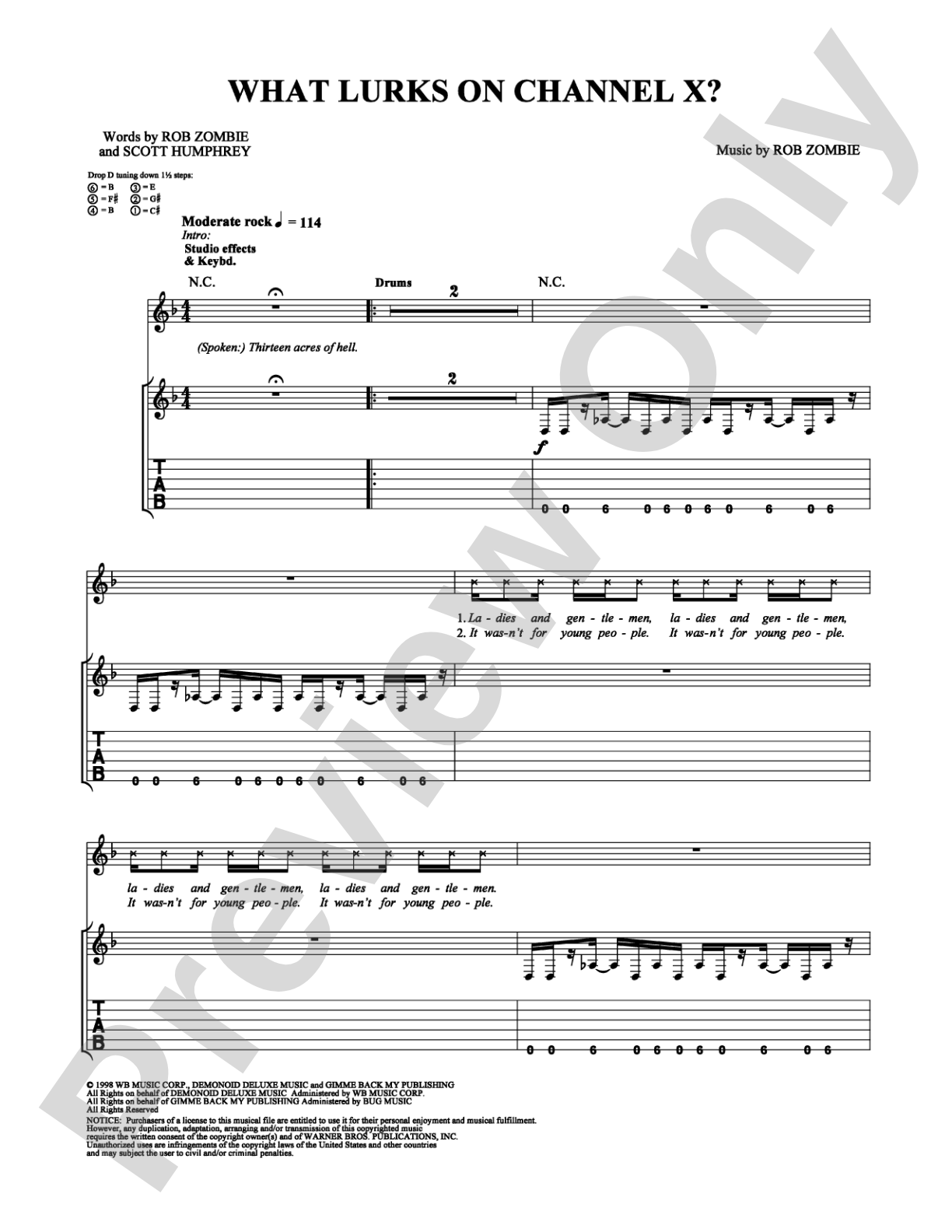 What Lurks on Channel X?: Guitar TAB Digital Sheet Music