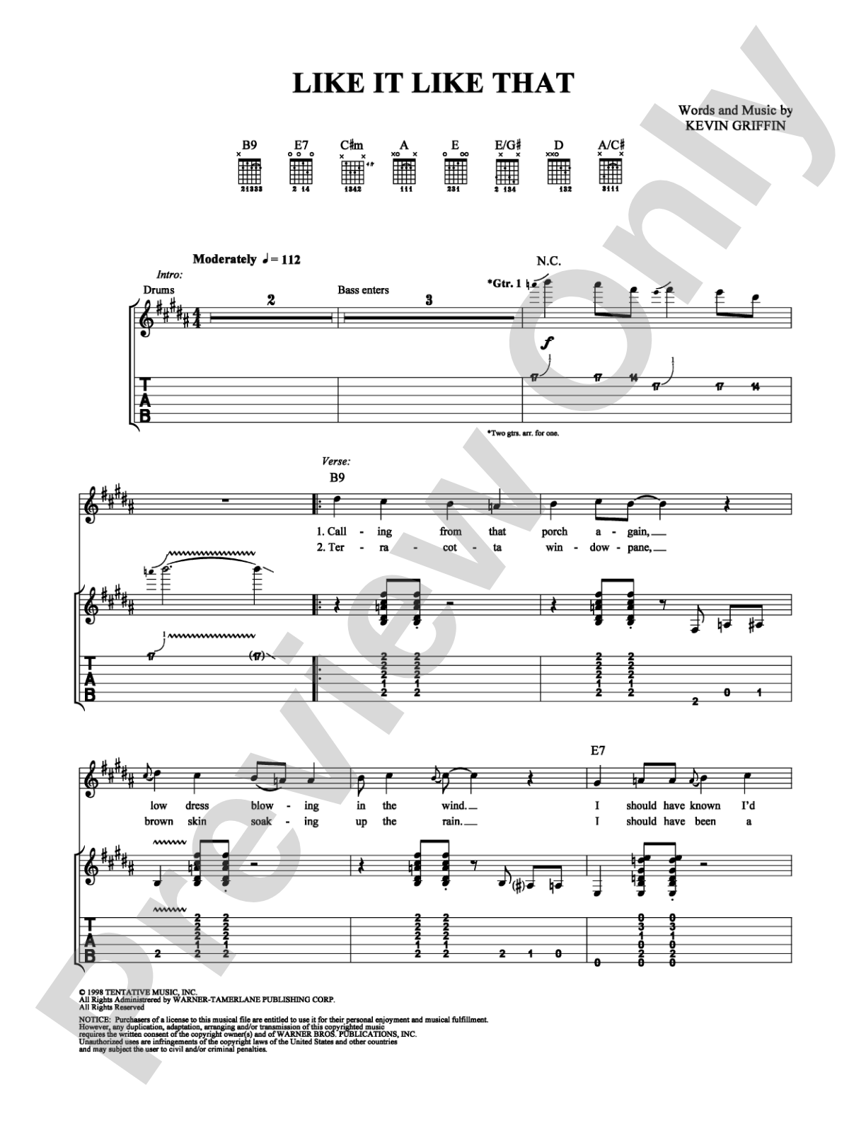 Like It Like That: Guitar TAB Digital Sheet Music