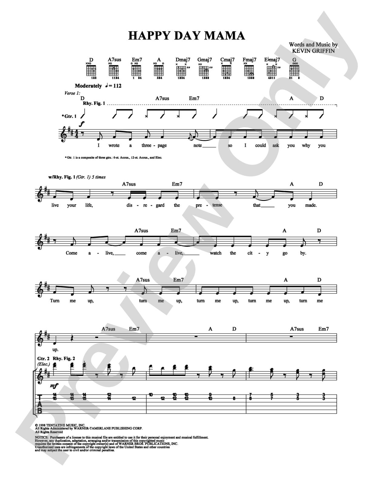 Happy Day Mama: Guitar TAB Digital Sheet Music