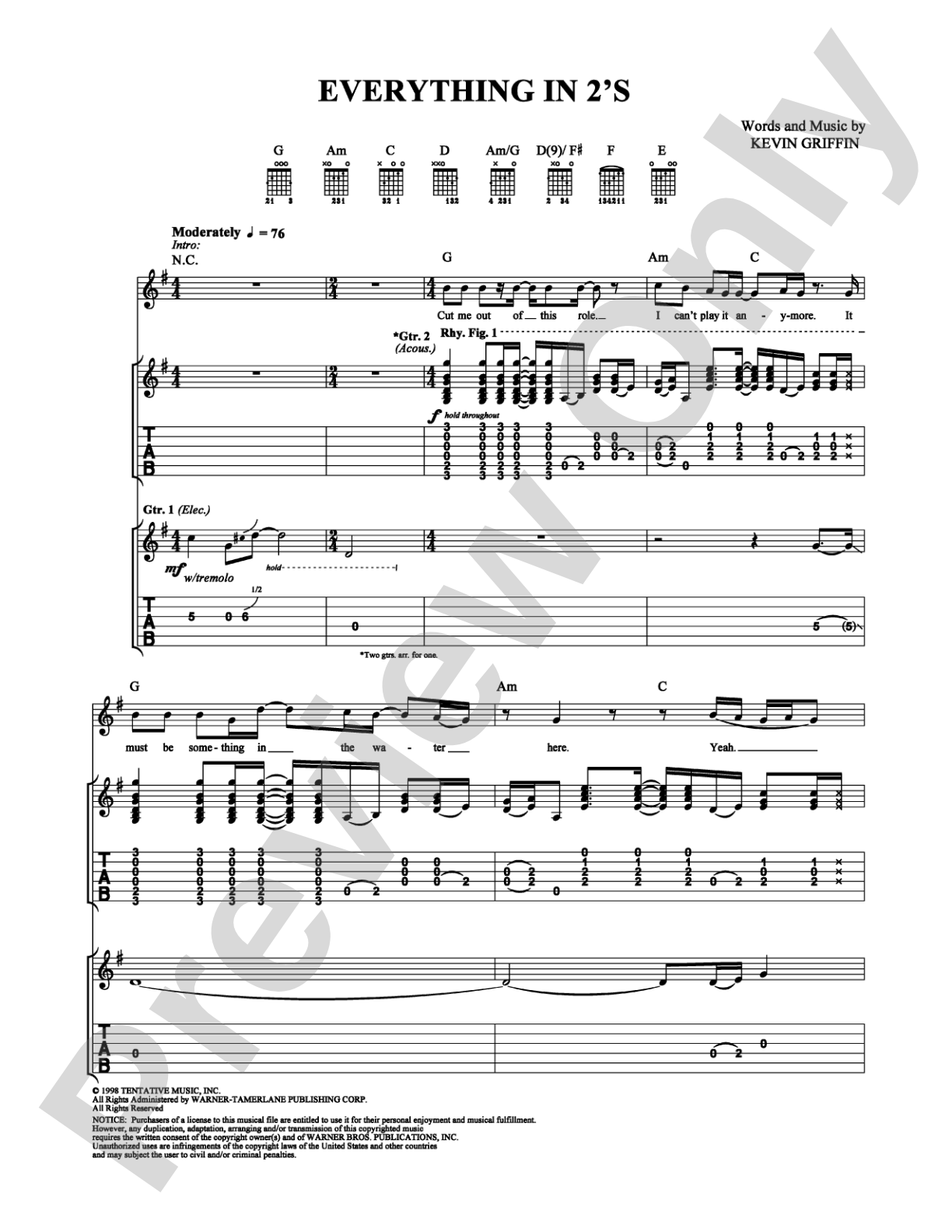 Everything in 2's: Guitar TAB Digital Sheet Music