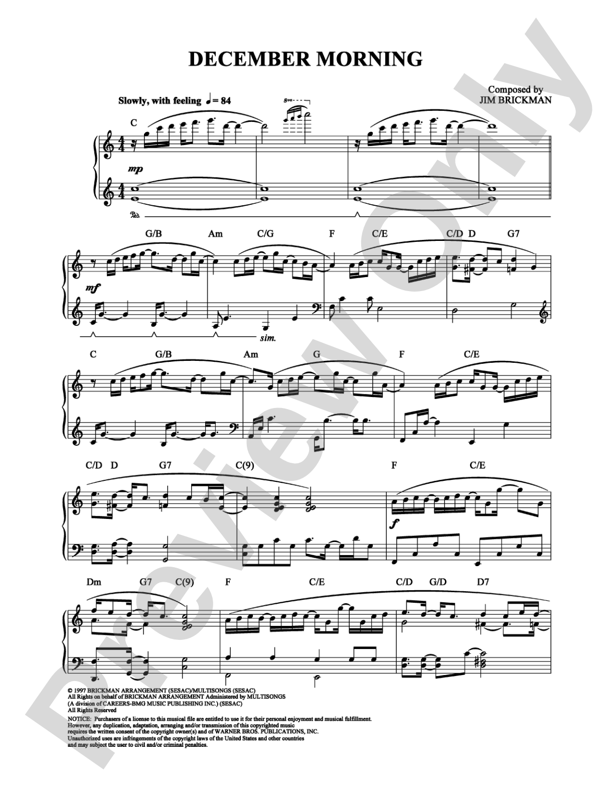 December Morning: Piano Digital Sheet Music