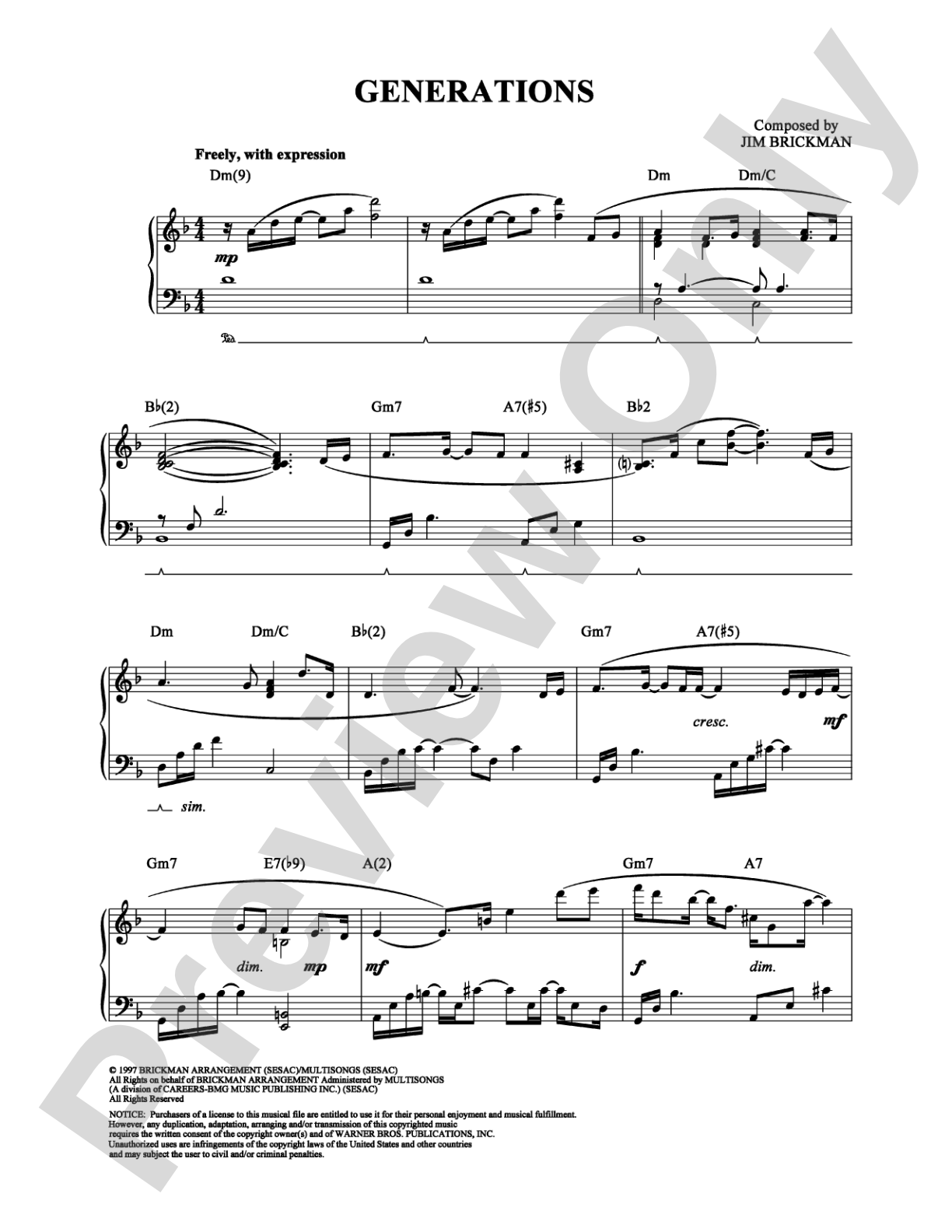Generations: Piano Digital Sheet Music