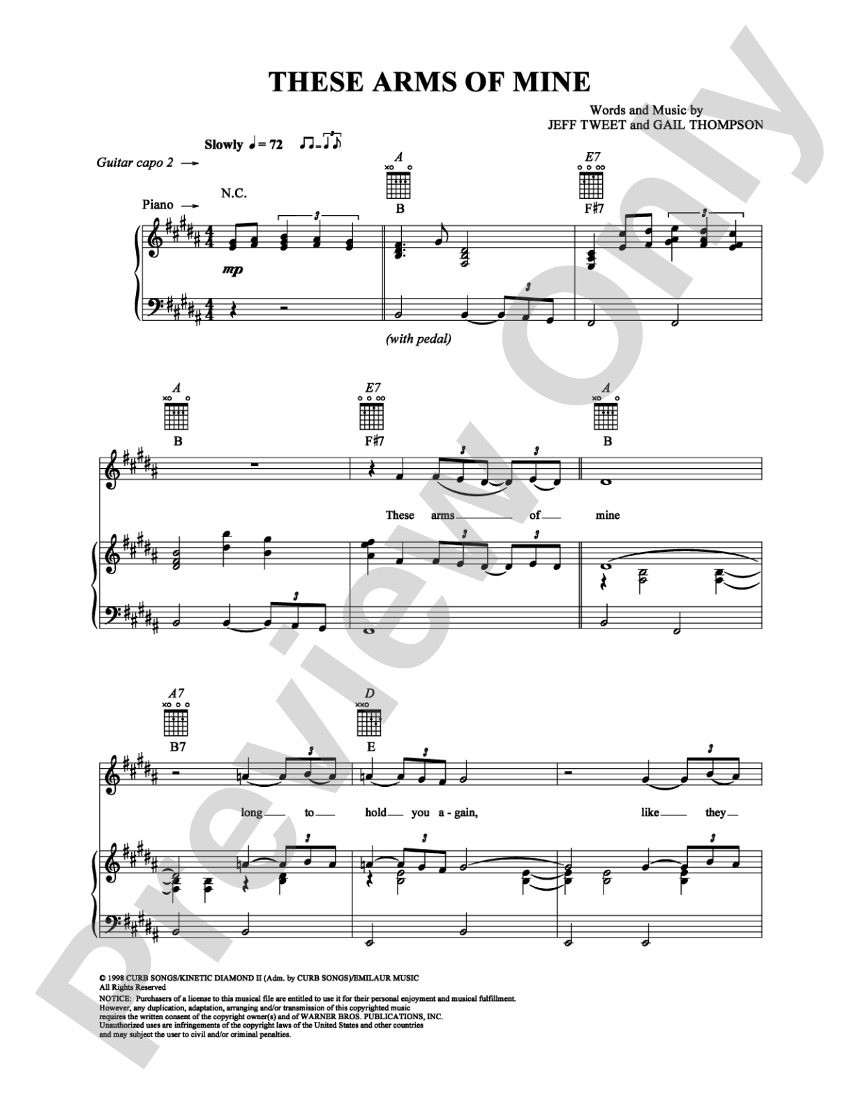 These Arms of Mine: Piano/Vocal/Chords Digital Sheet Music