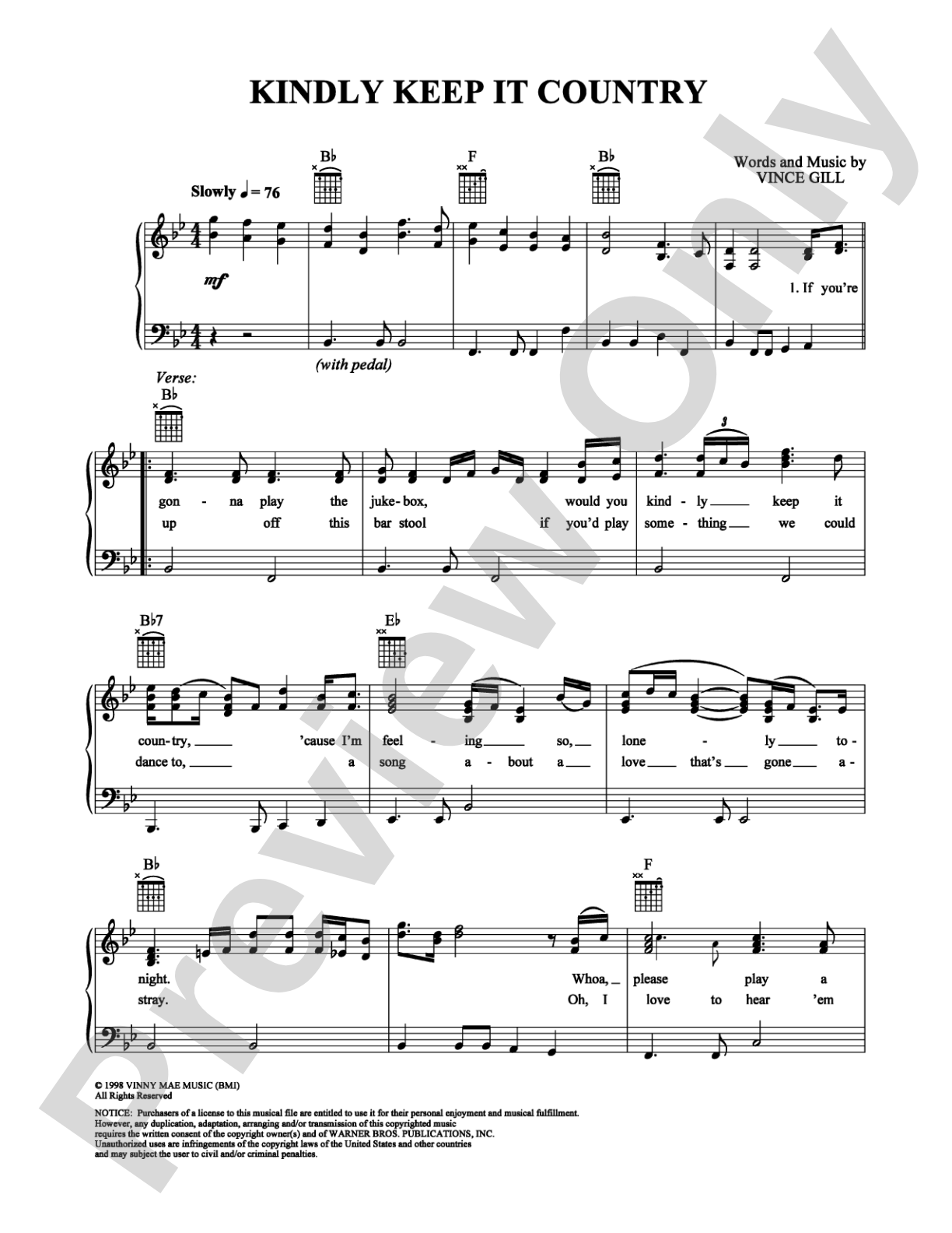 Kindly Keep It Country: Piano/Vocal/Chords Digital Sheet Music