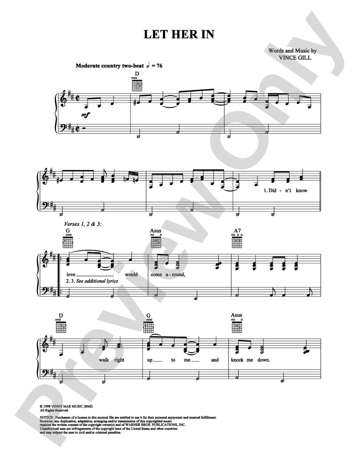 Let Her In: Piano/Vocal/Chords Digital Sheet Music