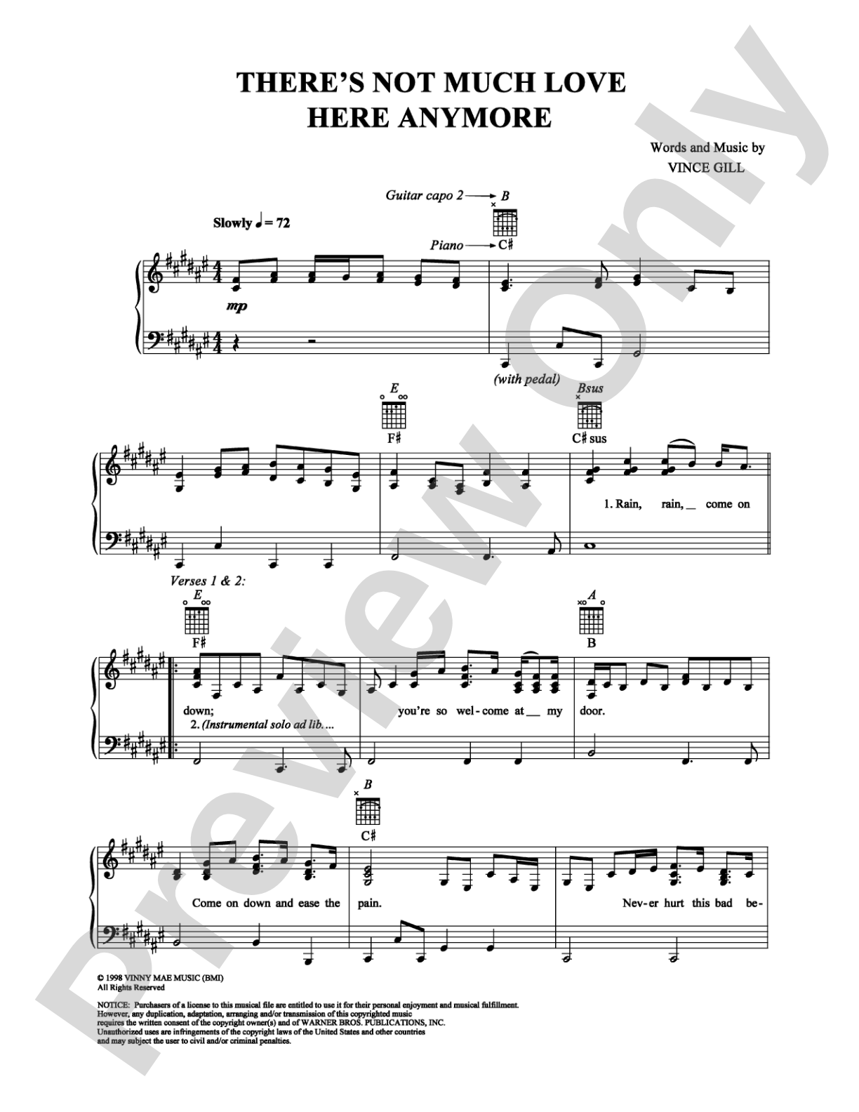 There's Not Much Love Here Anymore: Piano/Vocal/Chords Digital Sheet Music