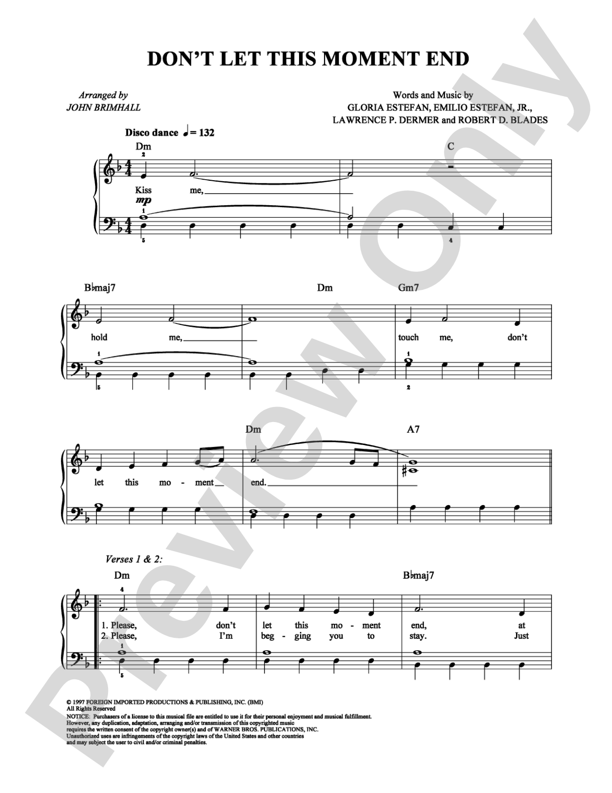Don't Let This Moment End: Easy Piano Digital Sheet Music