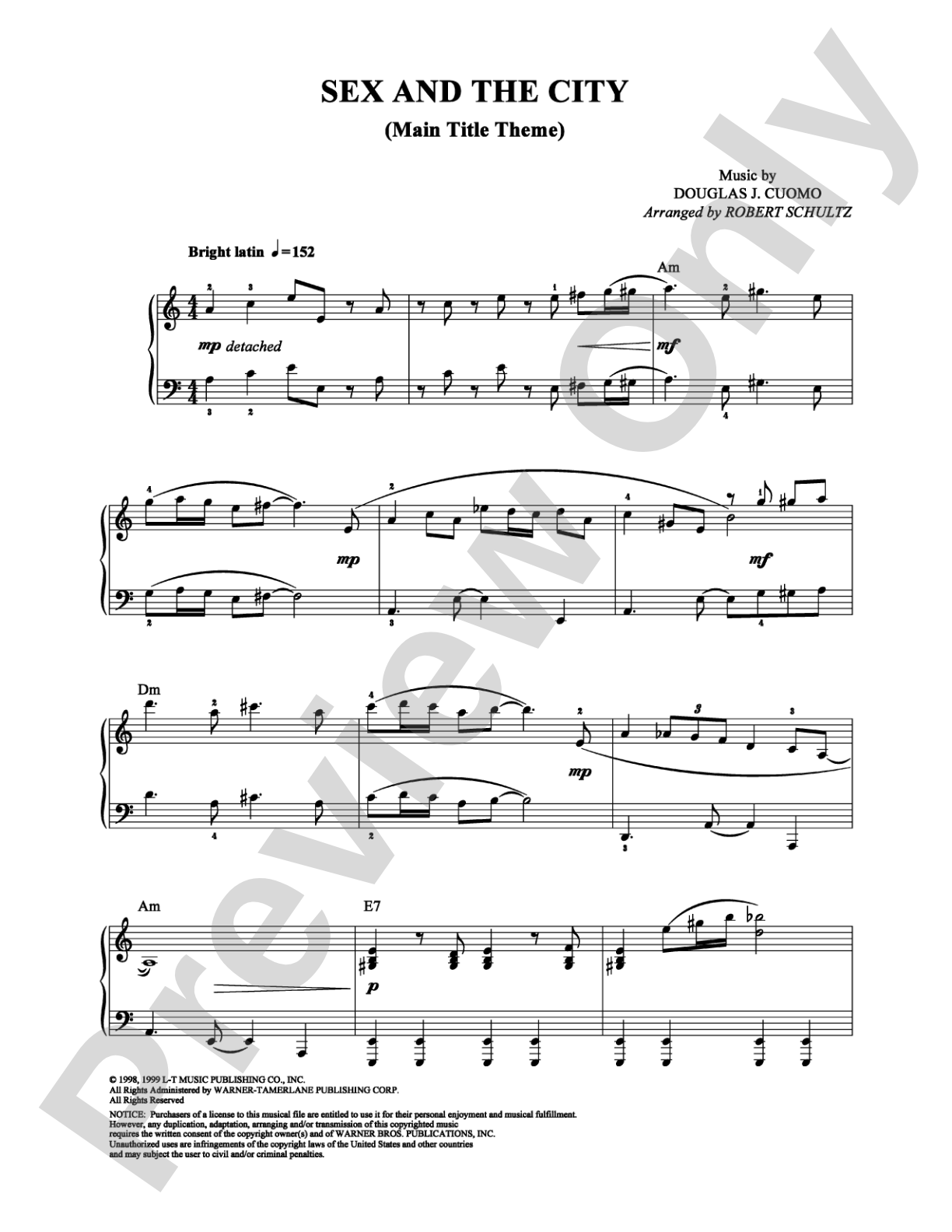 Sex and the City (Main Title Theme): Piano Digital Sheet Music