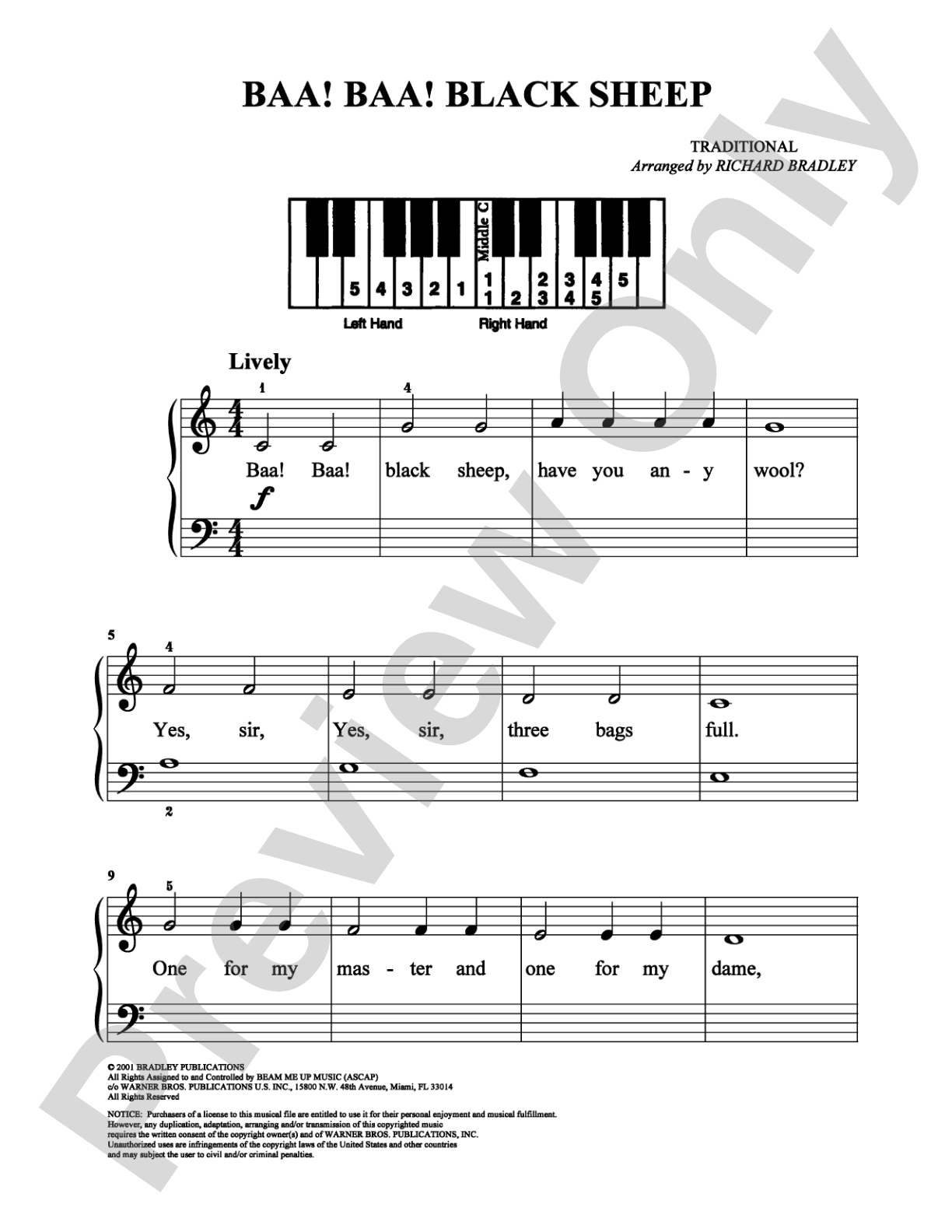 Baa! Baa! Black Sheep: Easy Piano Digital Sheet Music