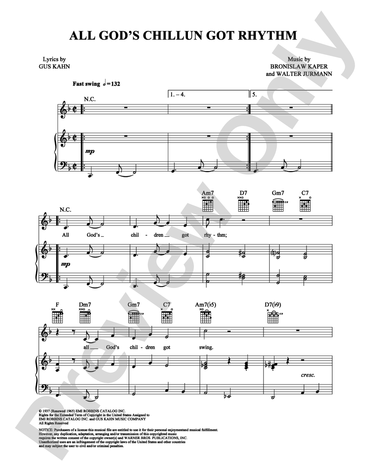 All God's Chillun Got Rhythm: Piano/Vocal/Chords Digital Sheet Music