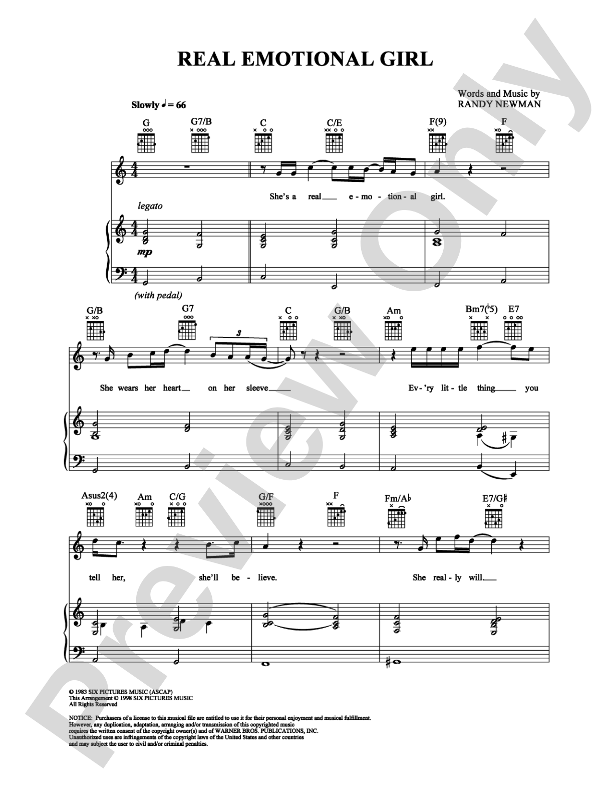 Real Emotional Girl: Piano/Vocal/Chords Digital Sheet Music
