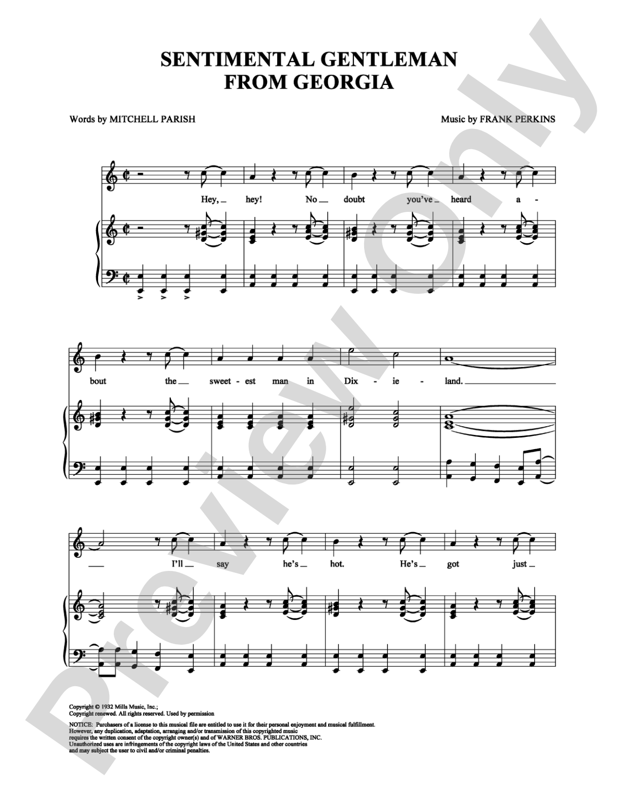 Sentimental Gentleman From Georgia: Piano/Vocal/Chords Digital Sheet Music