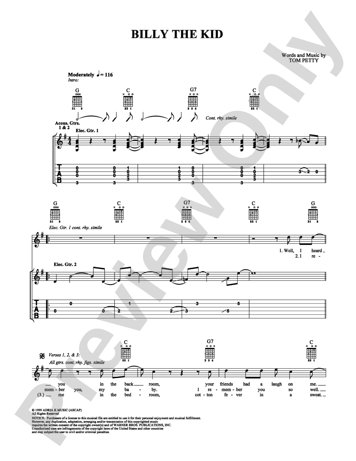 Billy the Kid: Guitar TAB Digital Sheet Music