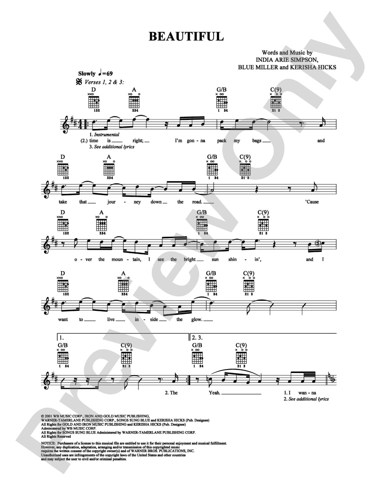 Beautiful: Easy Guitar Digital Sheet Music