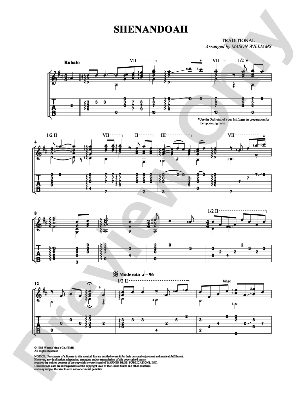 Shenandoah: Guitar TAB Digital Sheet Music