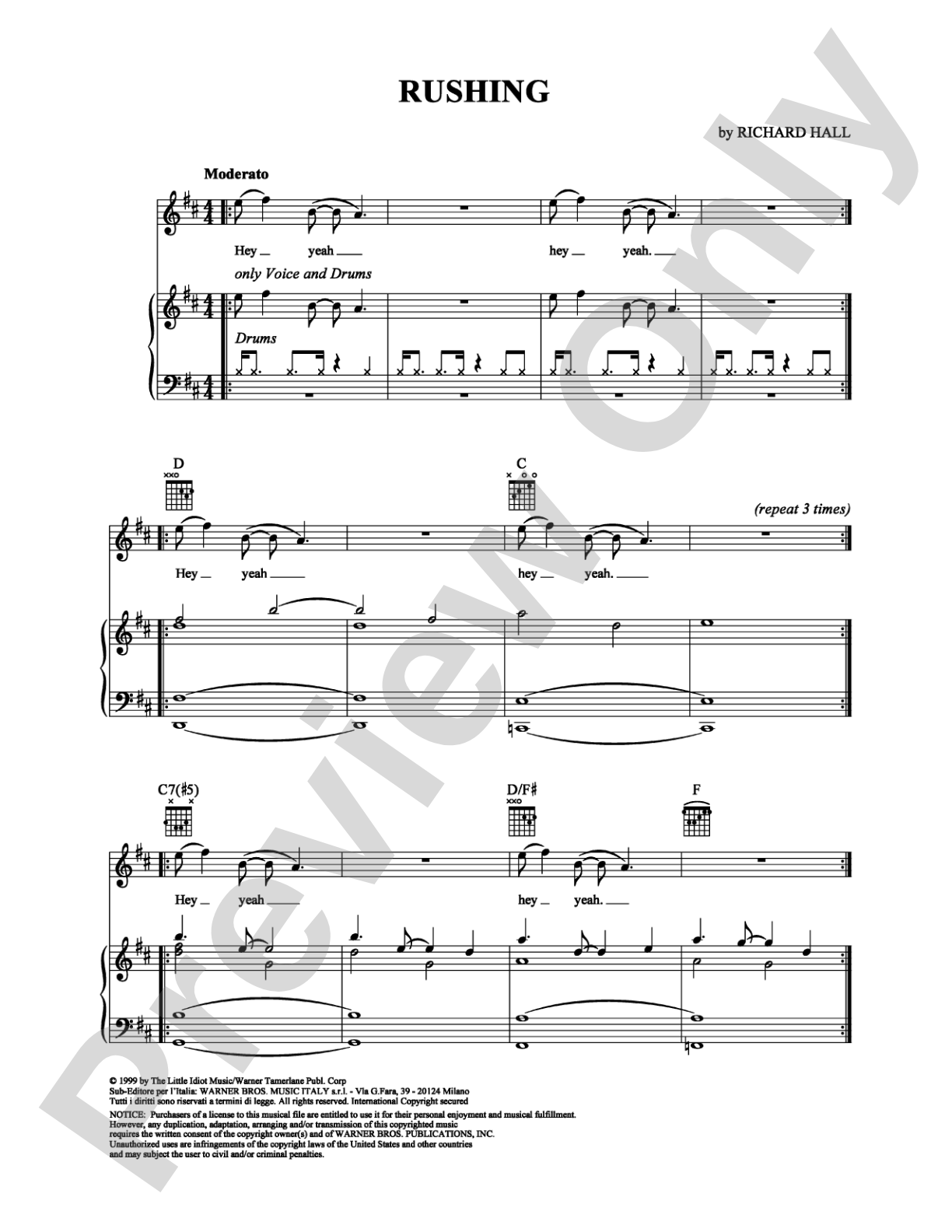Rushing: Piano/Vocal/Chords Digital Sheet Music