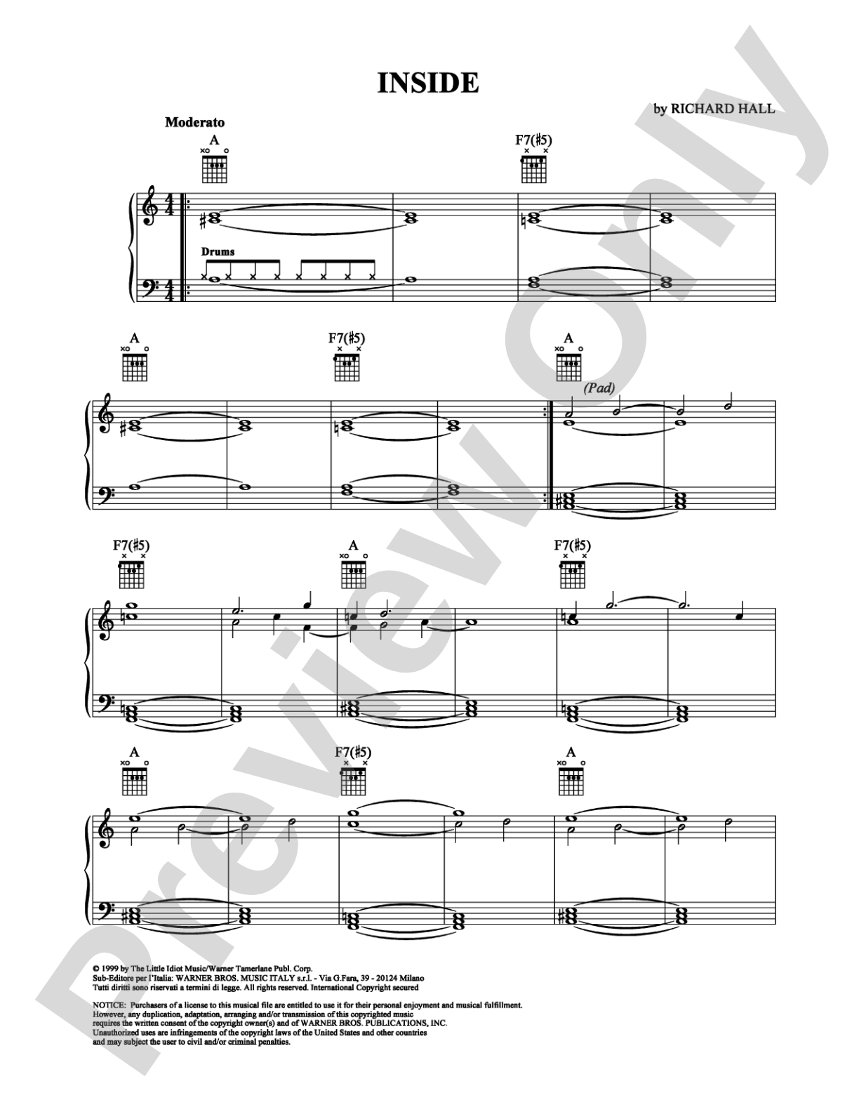 Inside: Piano/Vocal/Chords Digital Sheet Music