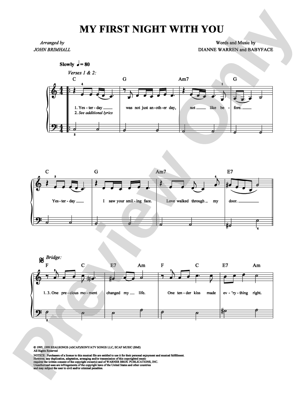 My First Night With You: Easy Piano Digital Sheet Music