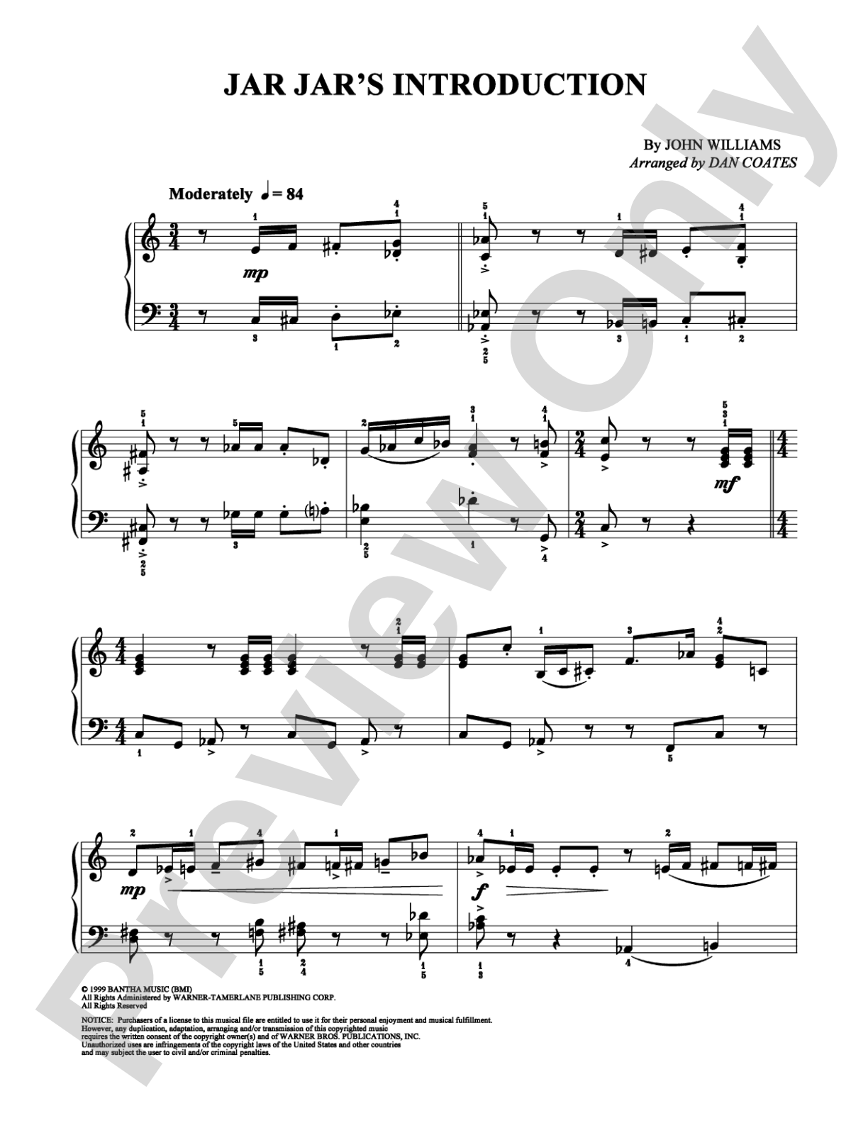 Jar Jar's Introduction: Easy Piano Digital Sheet Music