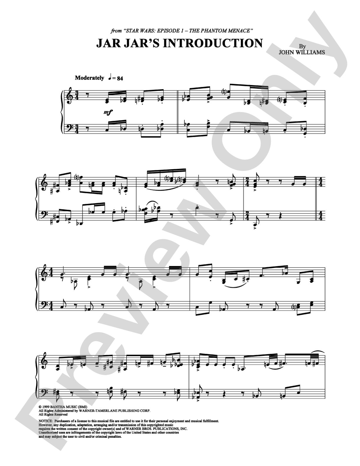 Jar Jar's Introduction: Piano Digital Sheet Music
