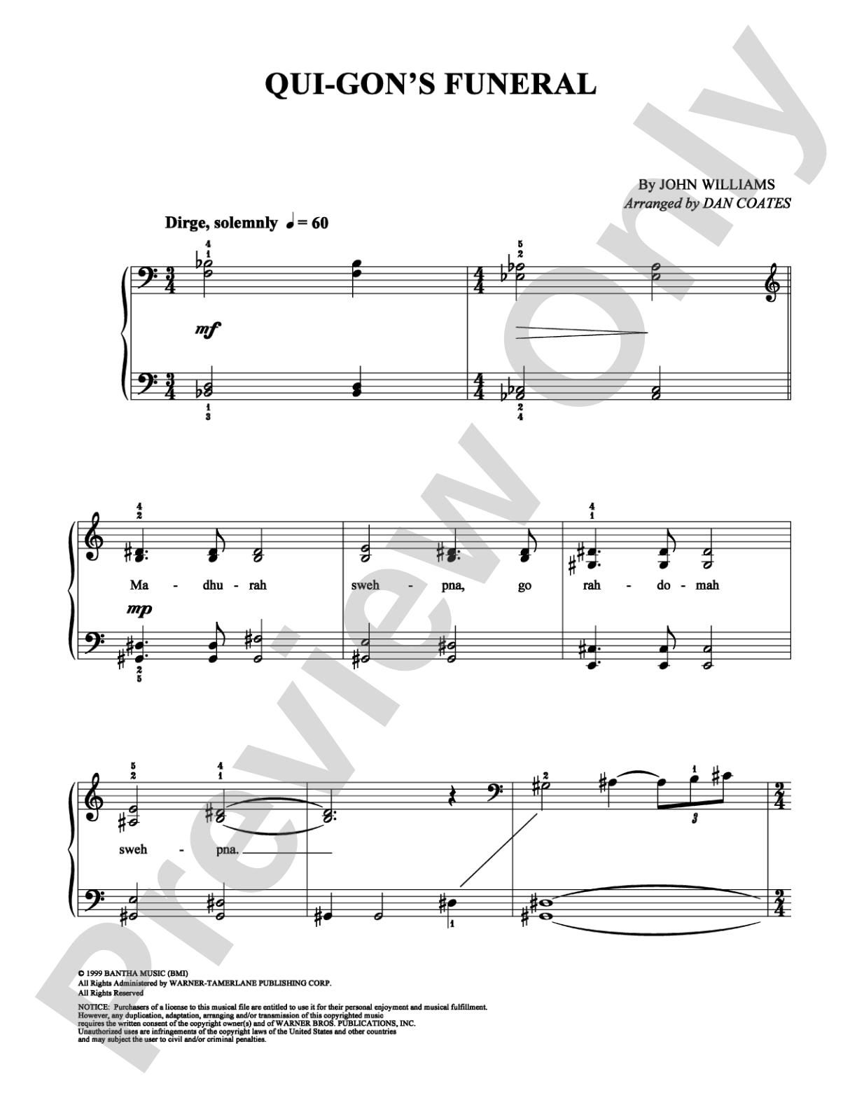 Qui-Gon's Funeral: Easy Piano Digital Sheet Music