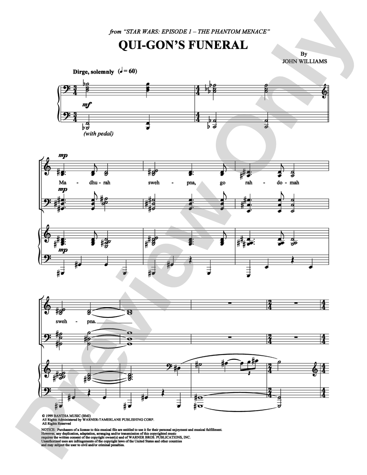 Qui-Gon's Funeral: Piano/Vocal/Chords Digital Sheet Music
