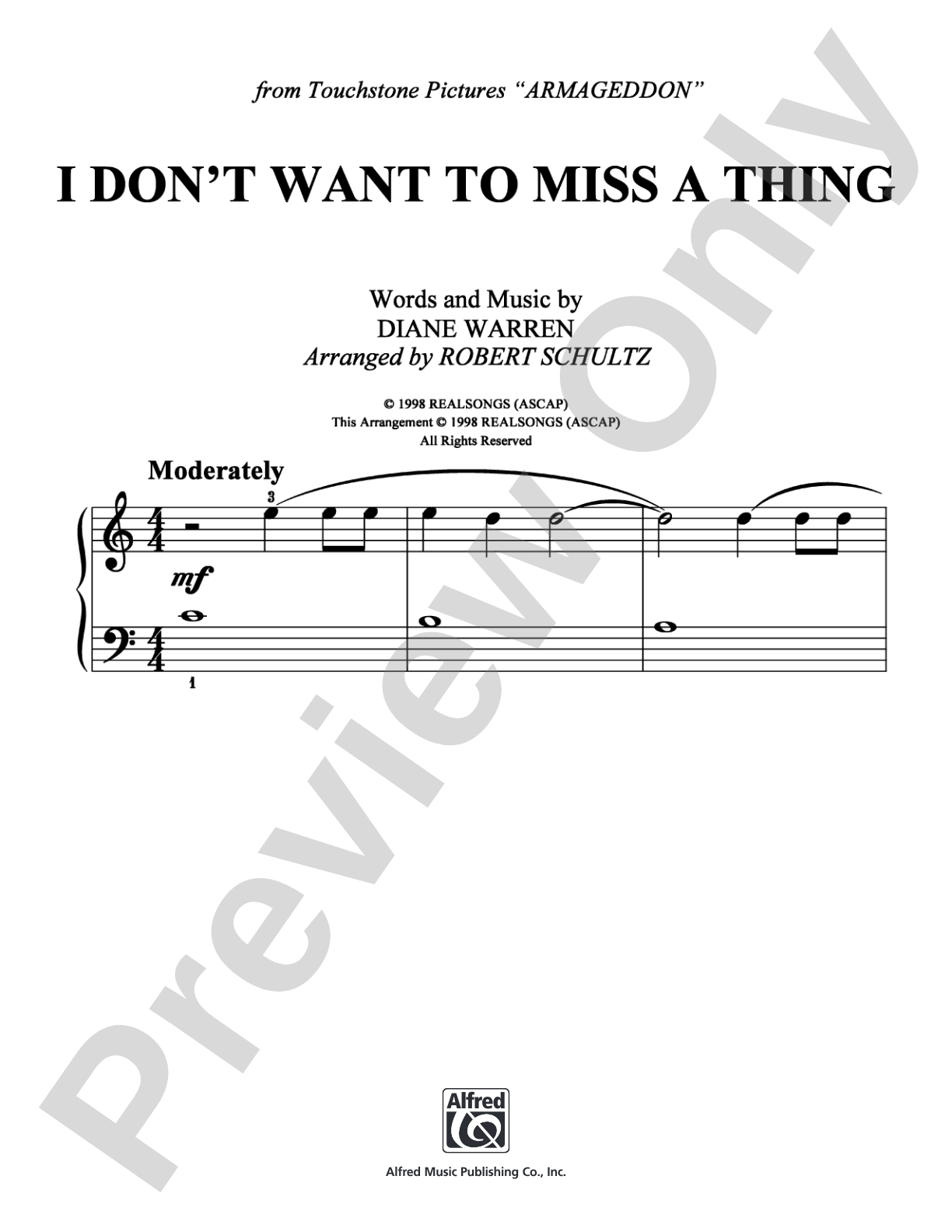 I Don't Want To Miss a Thing: Easy Piano Digital Sheet Music