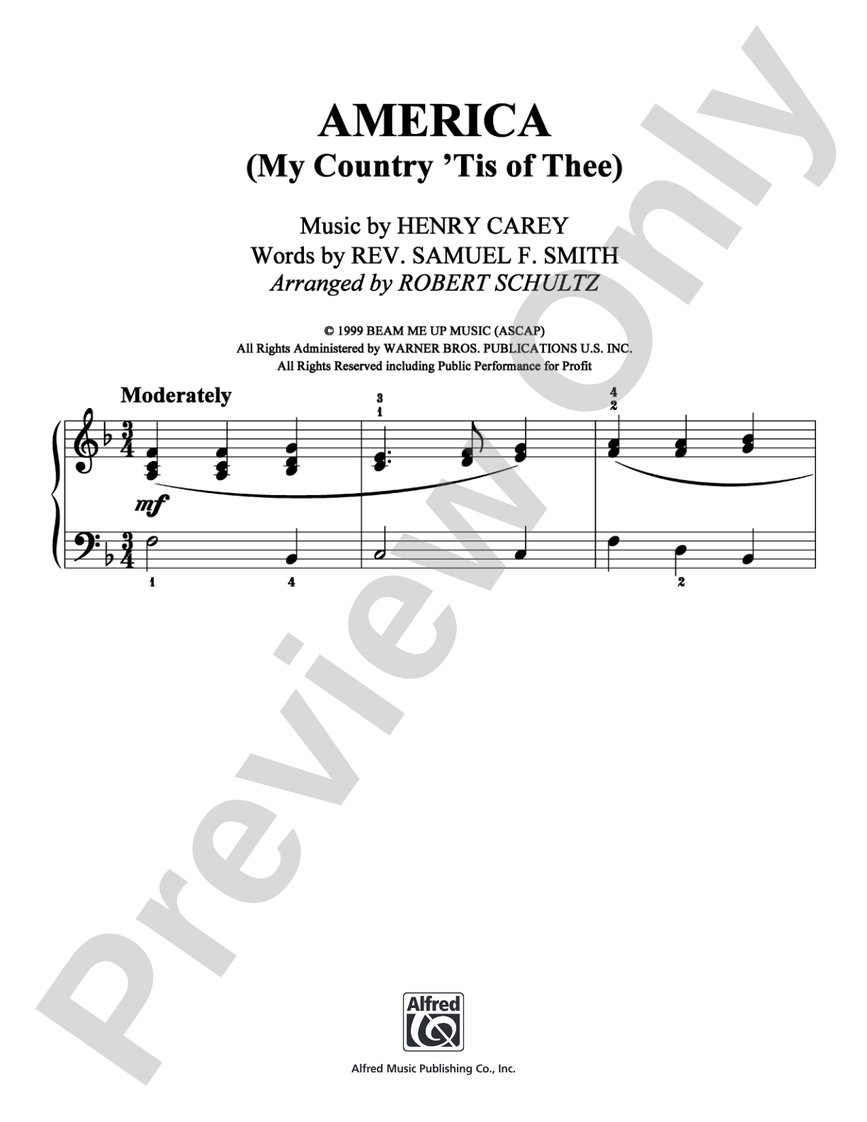 America (My Country 'Tis of Thee): Easy Piano Digital Sheet Music
