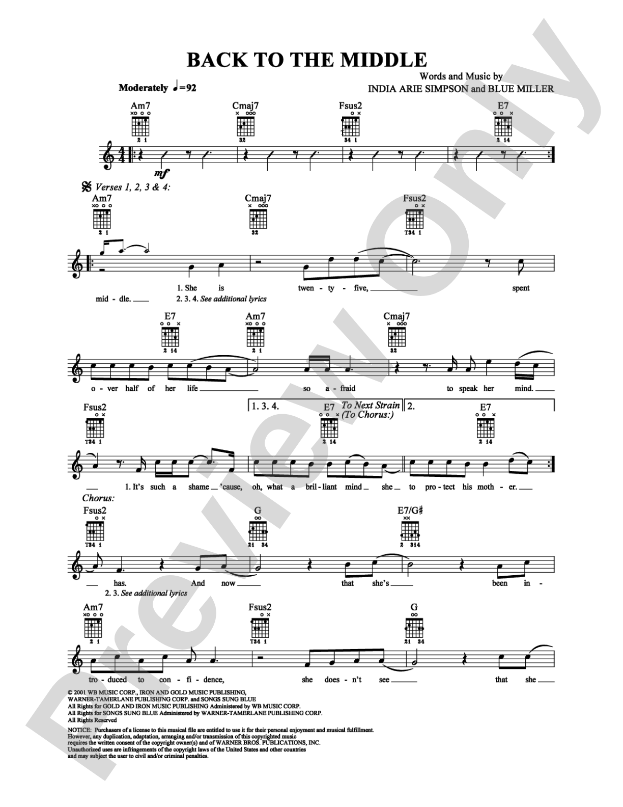 Back to the Middle: Easy Guitar Digital Sheet Music