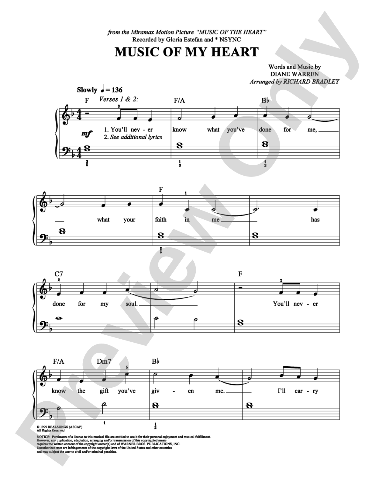 Music Of My Heart: Easy Piano Digital Sheet Music