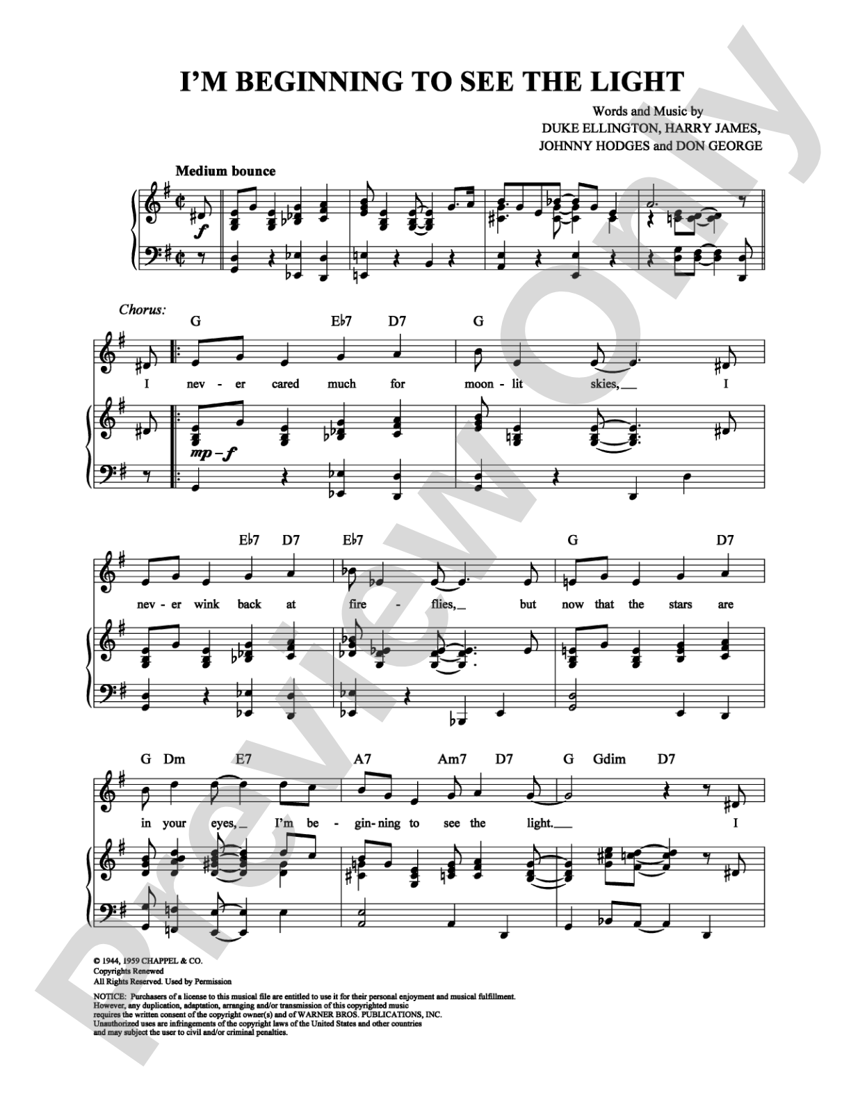 I'm Beginning to See the Light: Piano/Vocal/Chords Digital Sheet Music