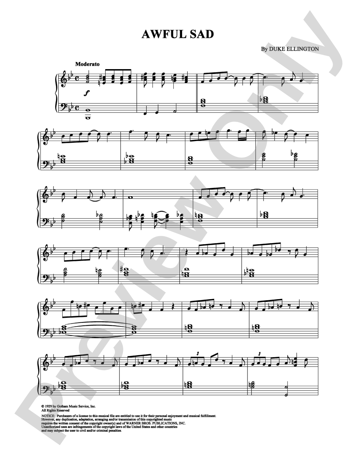 Awful Sad: Piano Digital Sheet Music