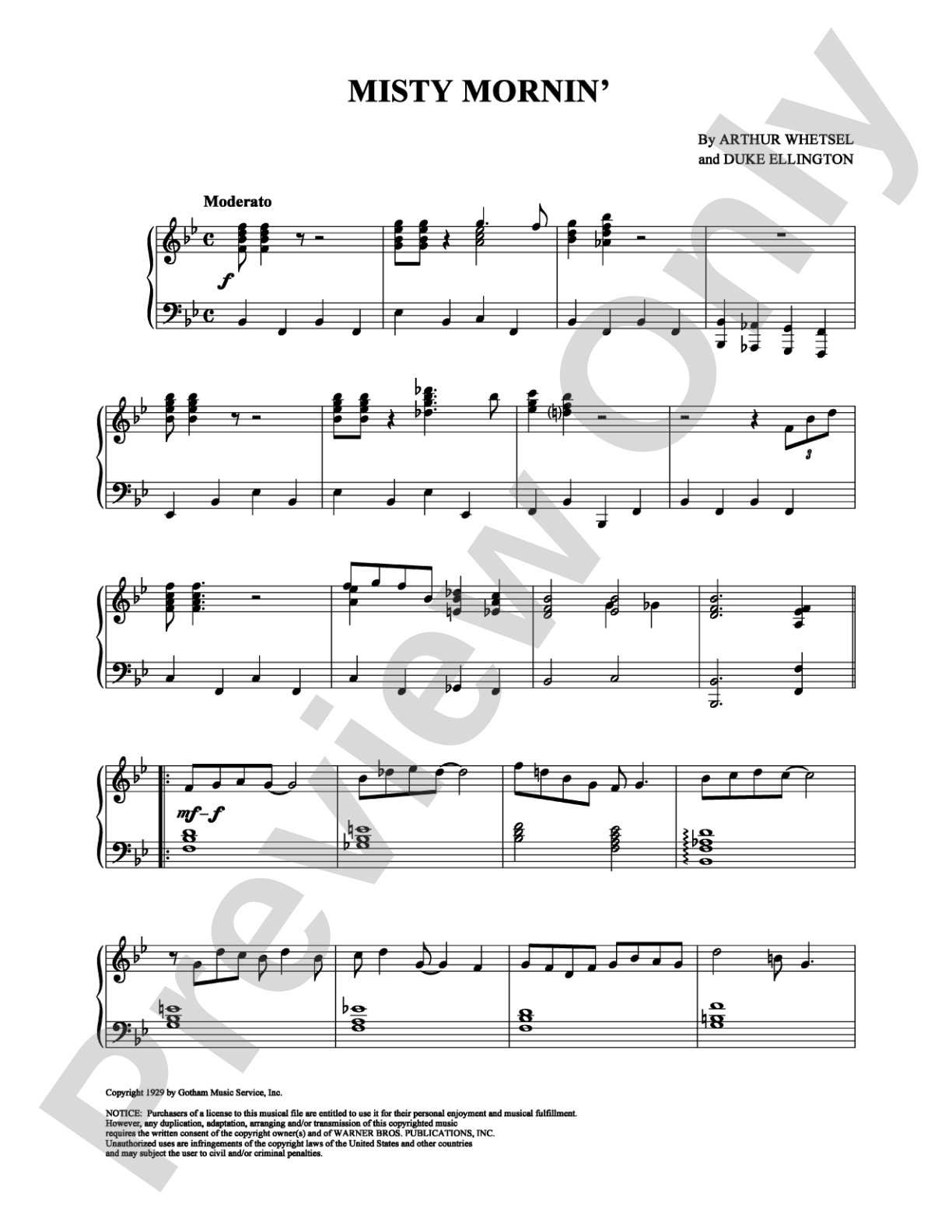 Misty Mornin': Piano Digital Sheet Music