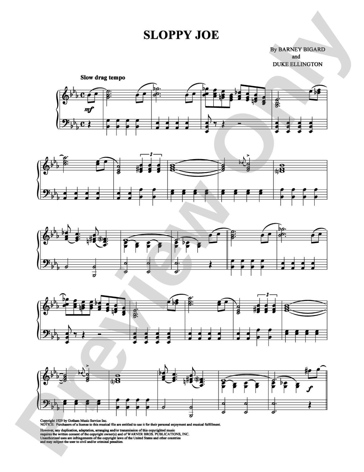 Sloppy Joe: Piano Digital Sheet Music
