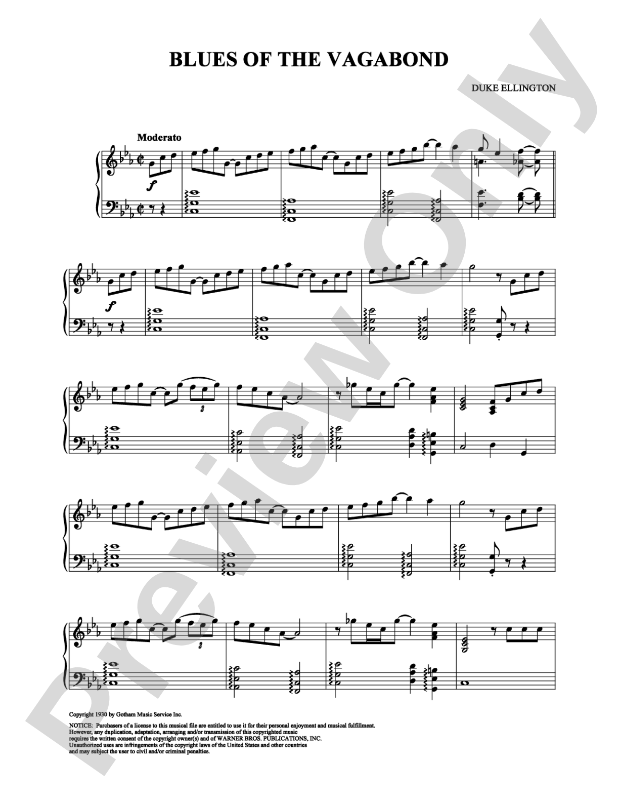Blues of the Vagabond: Piano Digital Sheet Music