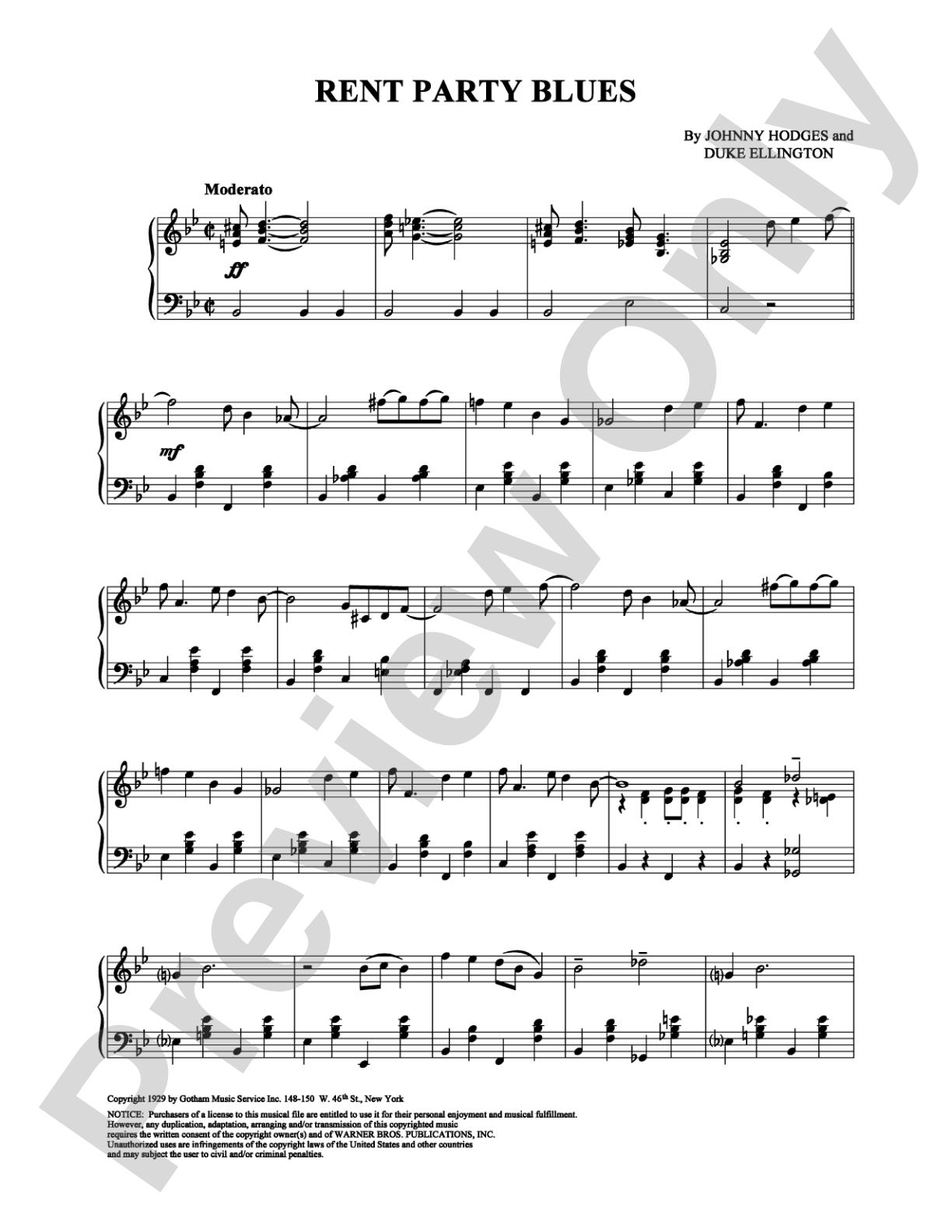Rent Party Blues: Piano Digital Sheet Music