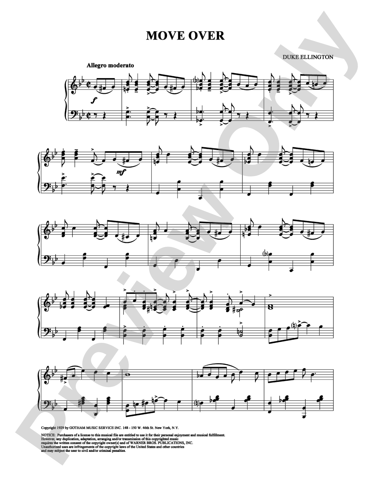 Move Over: Piano Digital Sheet Music