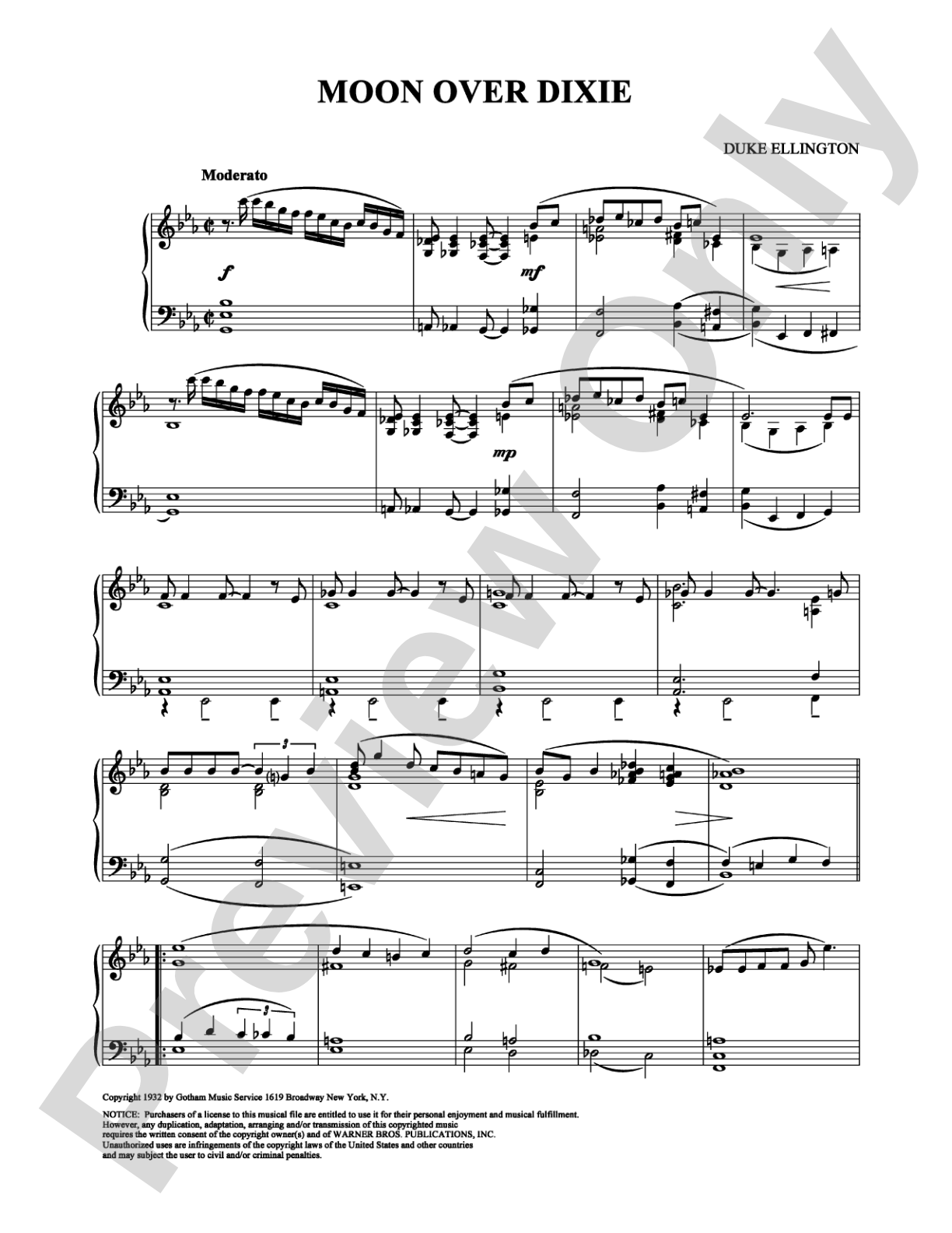 Moon Over Dixie: Piano Digital Sheet Music