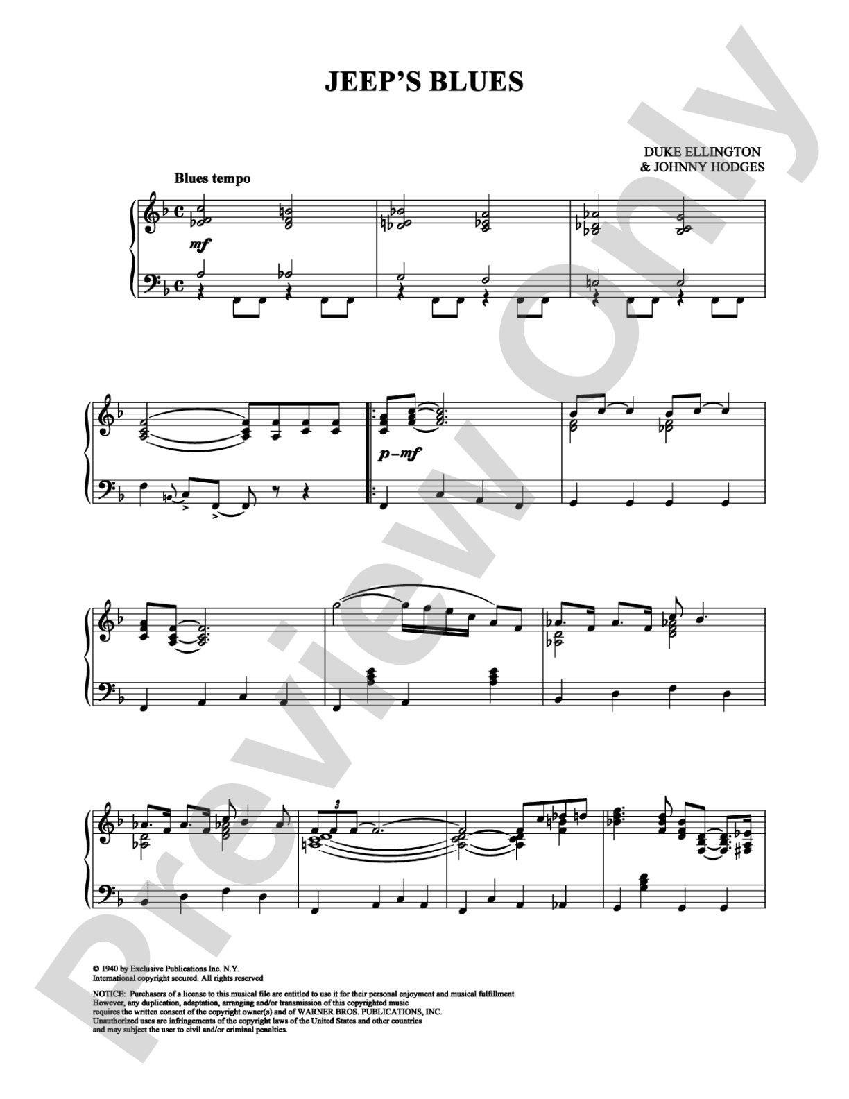 Jeep's Blues: Piano Digital Sheet Music