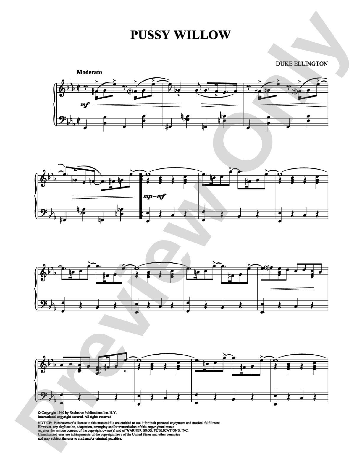Pussy Willow: Piano Digital Sheet Music