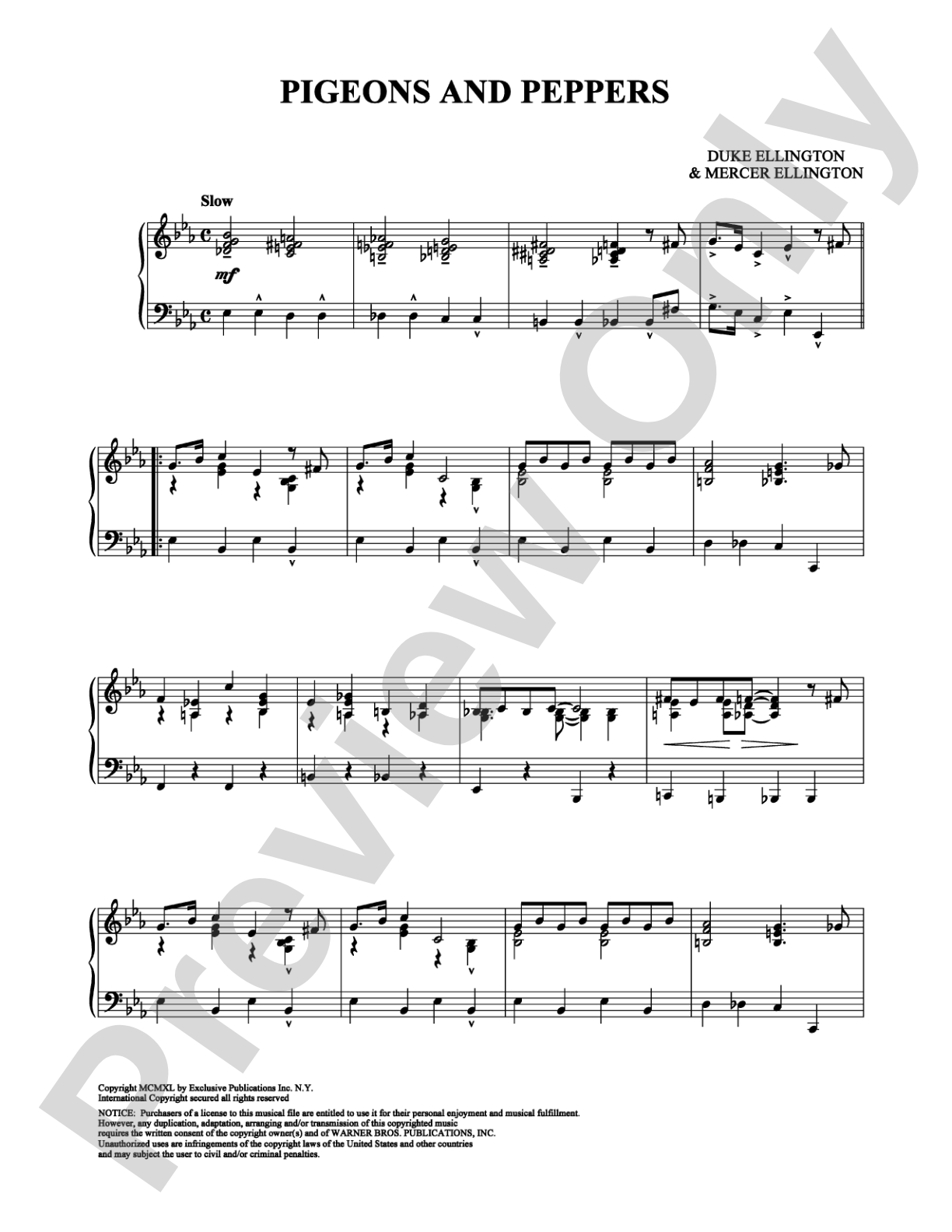 Pigeons and Peppers: Piano Digital Sheet Music