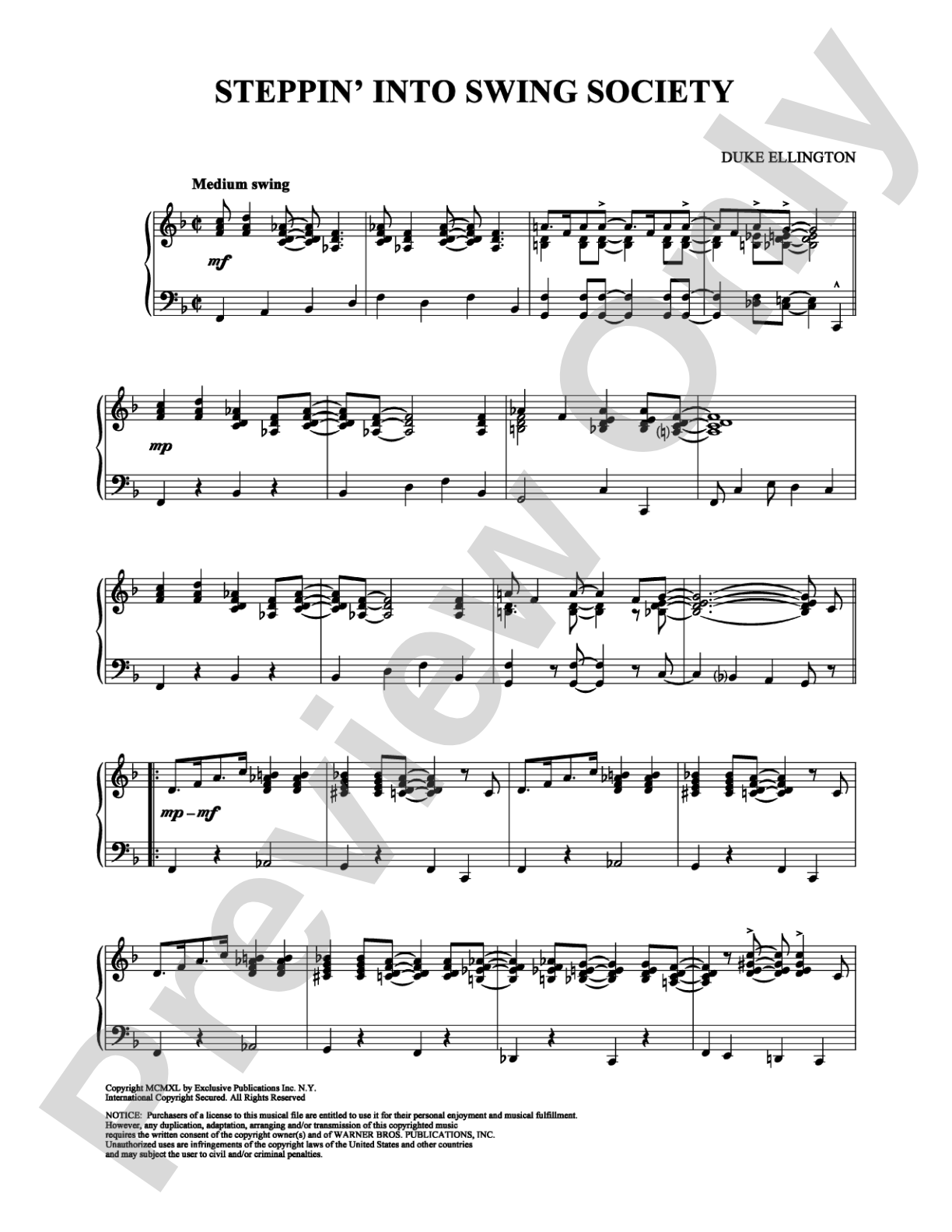 Steppin' Into Swing Society: Piano Digital Sheet Music