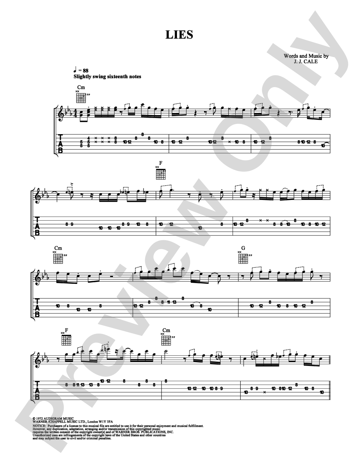 Lies: Guitar TAB Digital Sheet Music