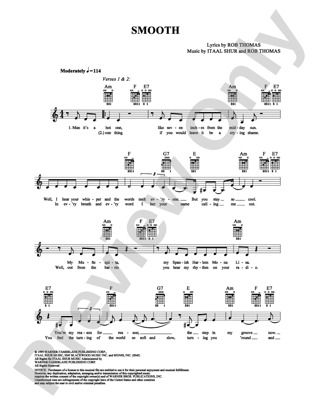 Smooth: Easy Guitar Digital Sheet Music