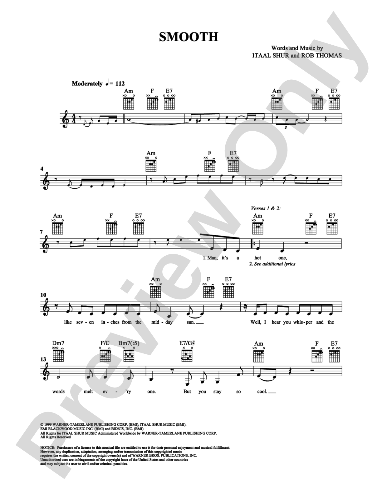 Smooth: Easy Guitar Digital Sheet Music