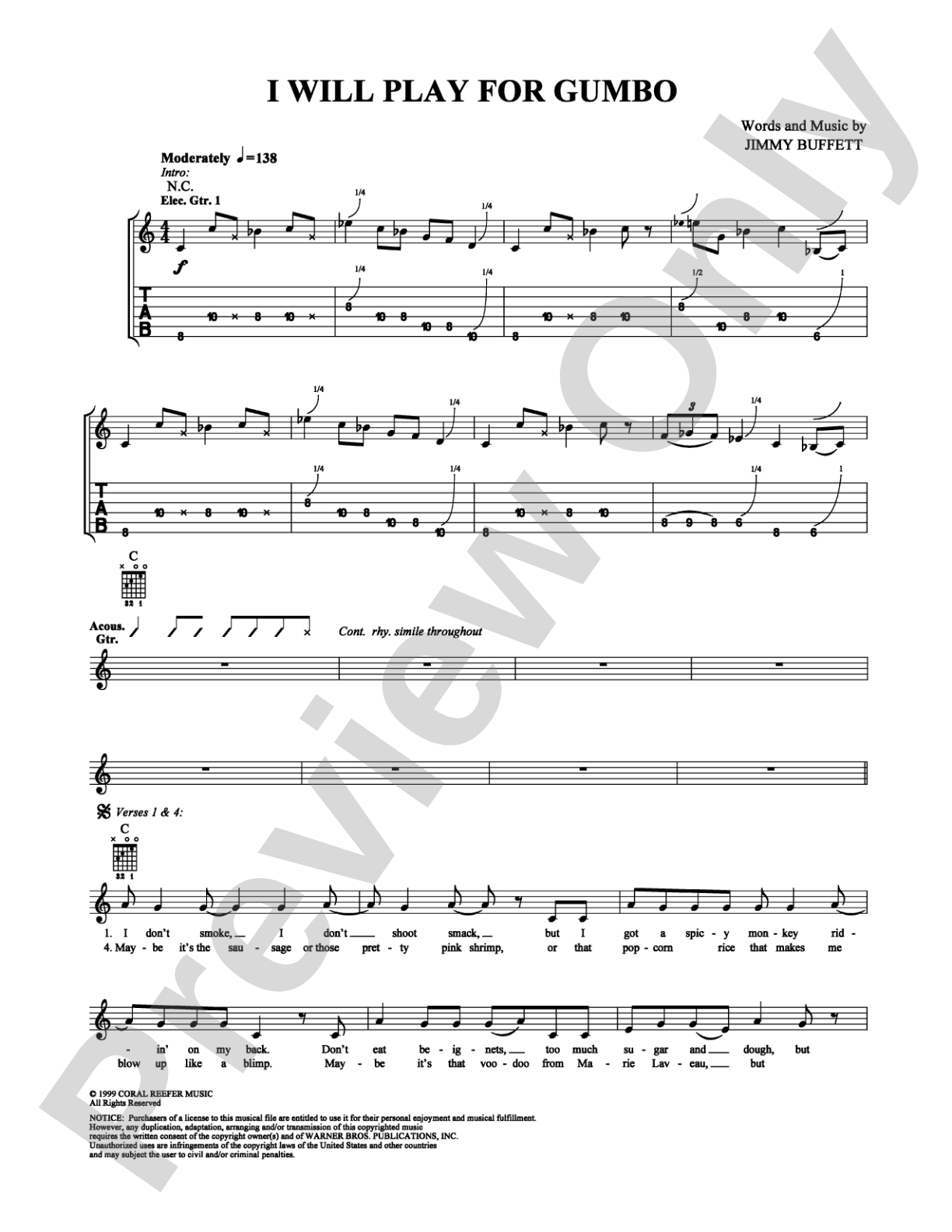 I Will Play for Gumbo: Guitar TAB Digital Sheet Music